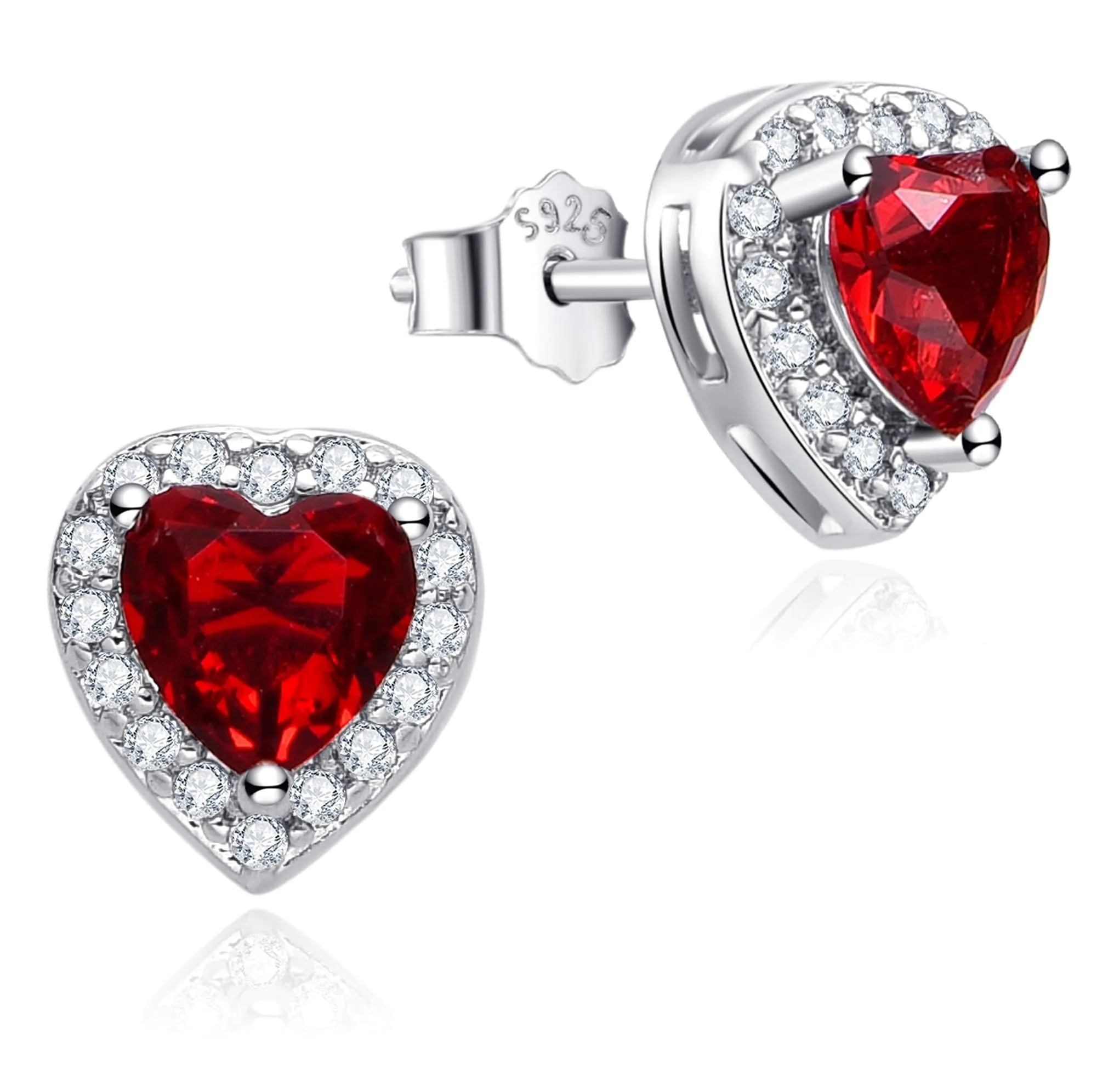 Dada Gioielli - Orecchini Argento 925 Cuore 8mm Punto Luce Con Zirconi Brillanti (Rosso Rubino) - immagine 1