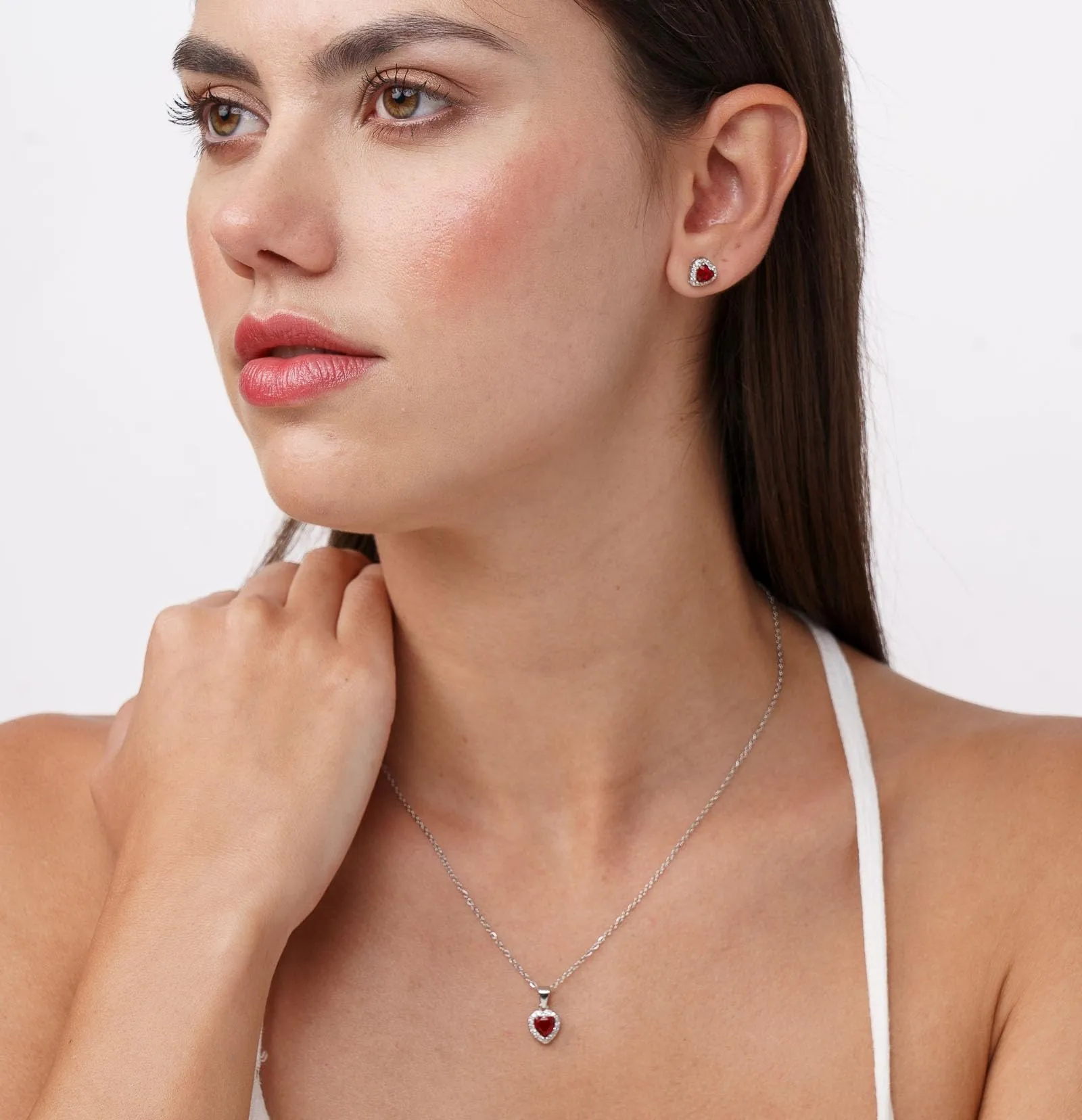 Dada Gioielli - Orecchini Argento 925 Cuore 8mm Punto Luce Con Zirconi Brillanti (Rosso Rubino) - immagine 4