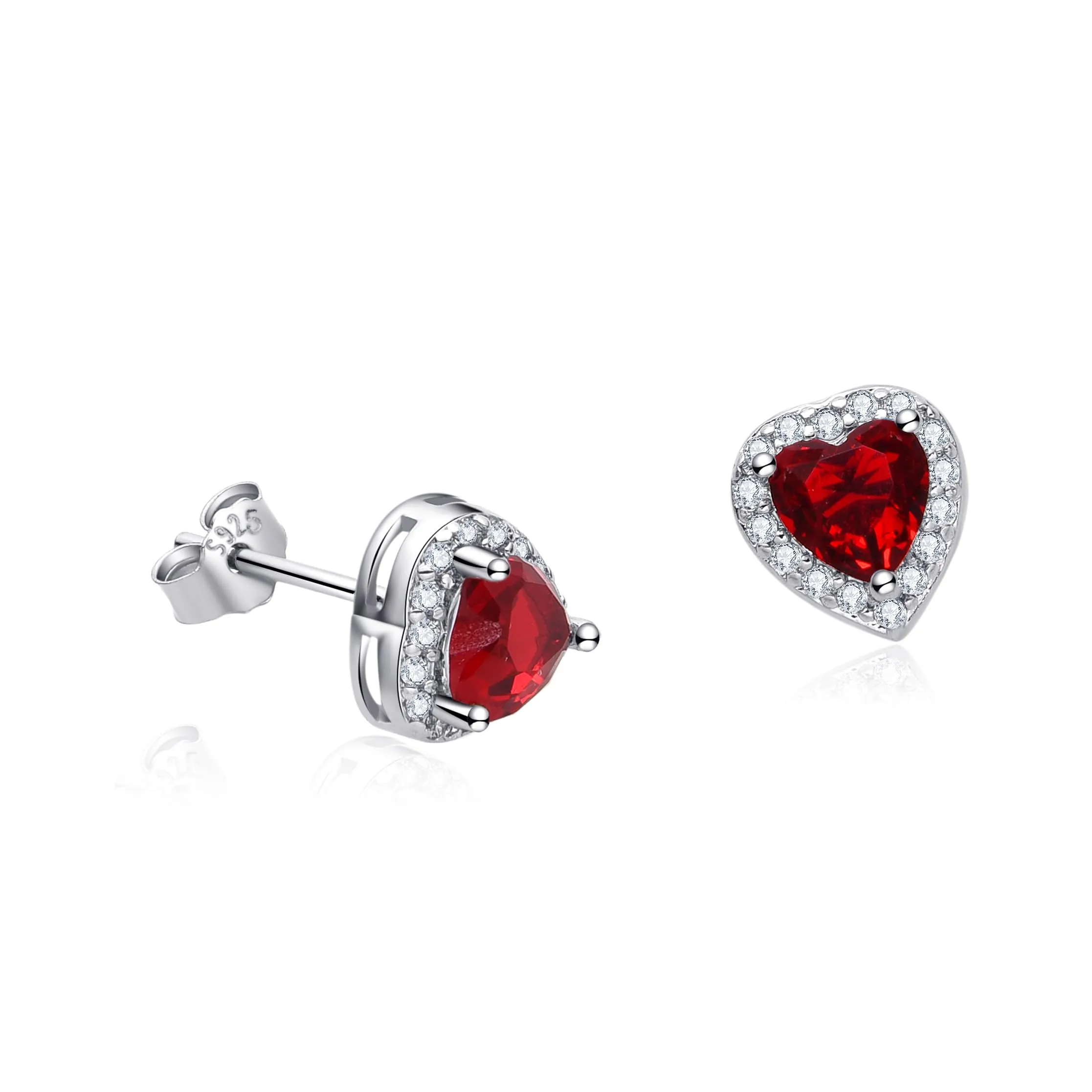 Dada Gioielli - Orecchini Argento 925 Cuore 8mm Punto Luce Con Zirconi Brillanti (Rosso Rubino) - immagine 6