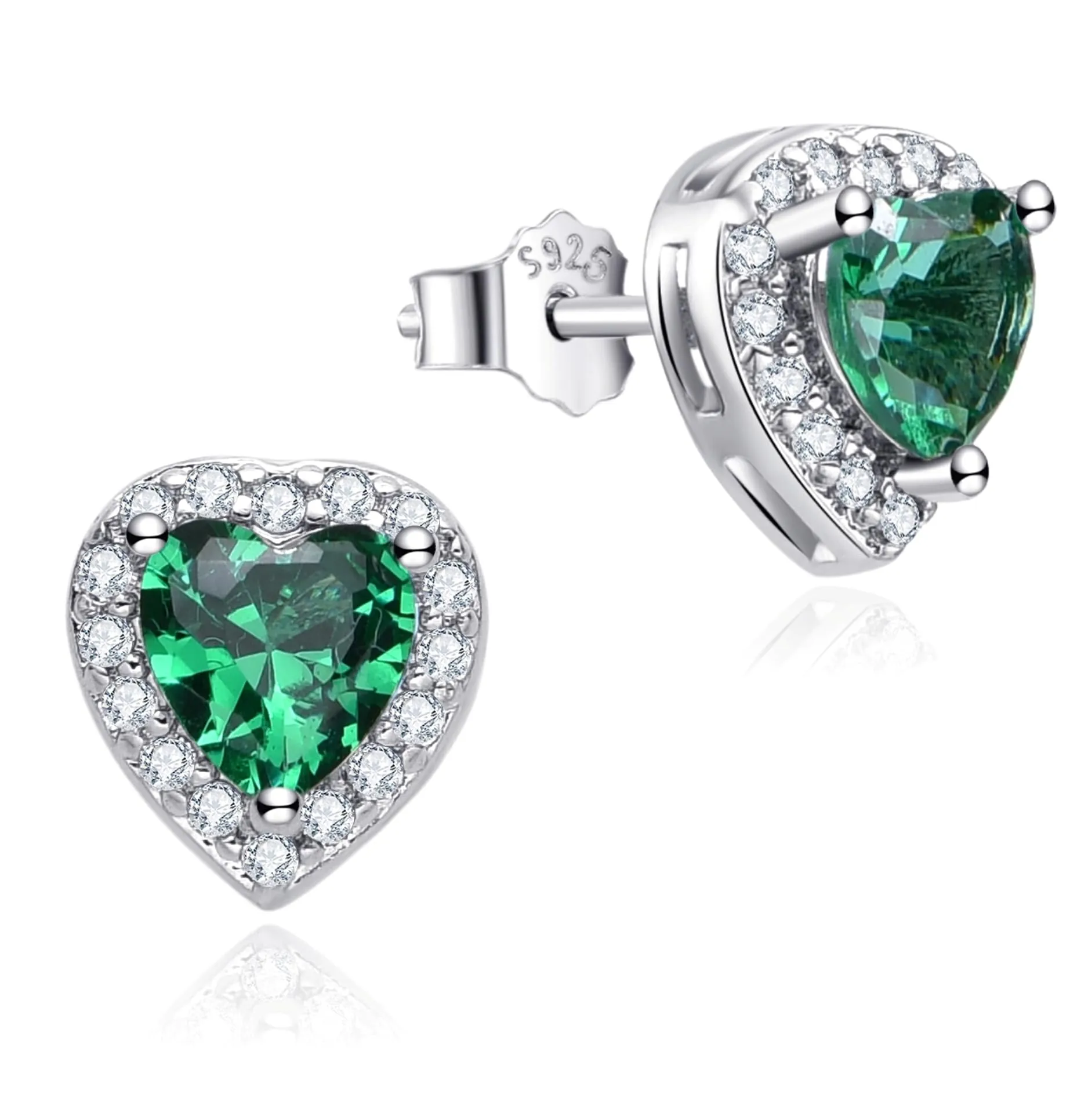 Dada Gioielli - Orecchini Argento 925 Cuore 8mm Punto Luce Con Zirconi Brillanti (Verde Smeraldo) - immagine 1