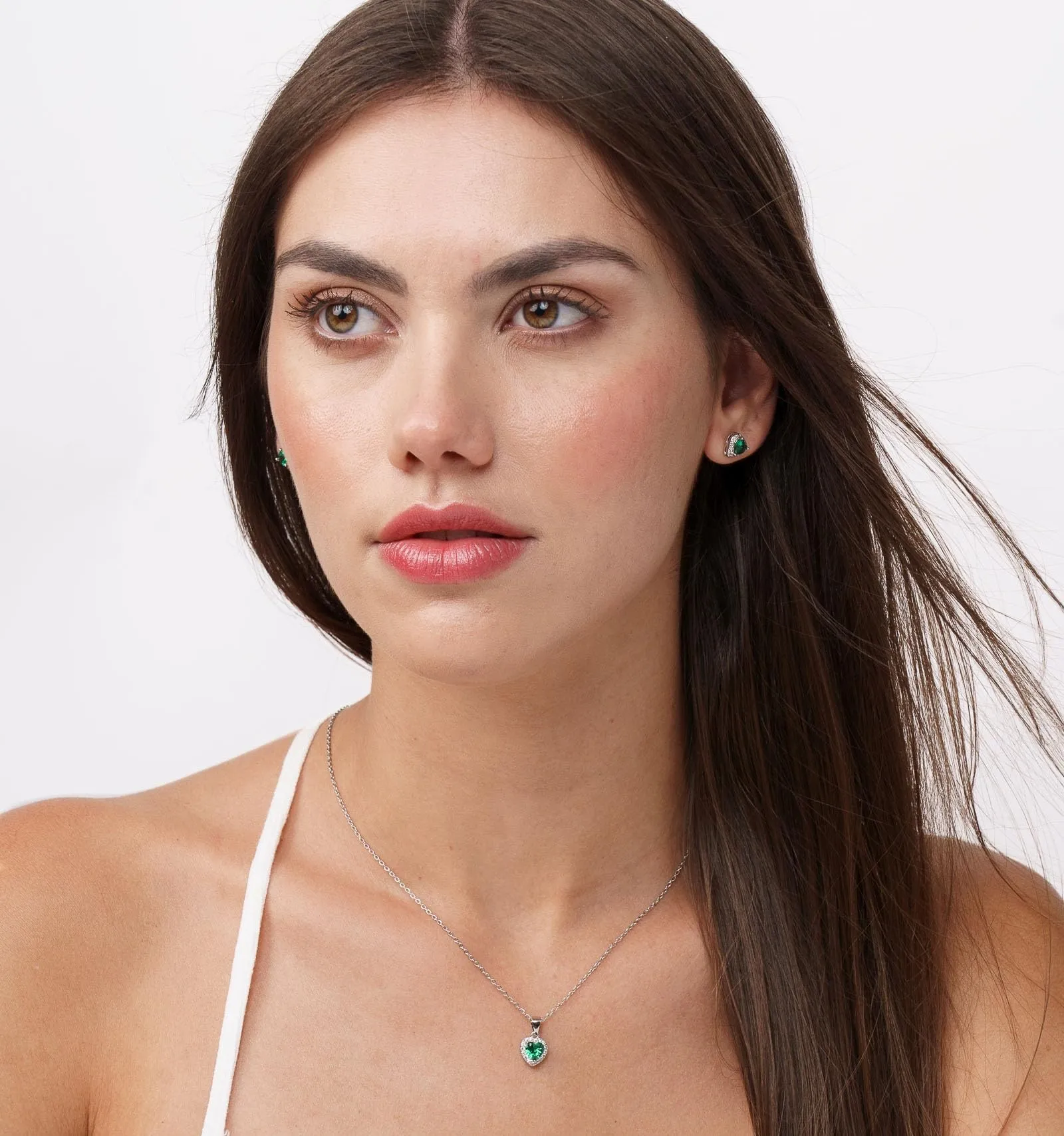 Dada Gioielli - Orecchini Argento 925 Cuore 8mm Punto Luce Con Zirconi Brillanti (Verde Smeraldo) - immagine 4