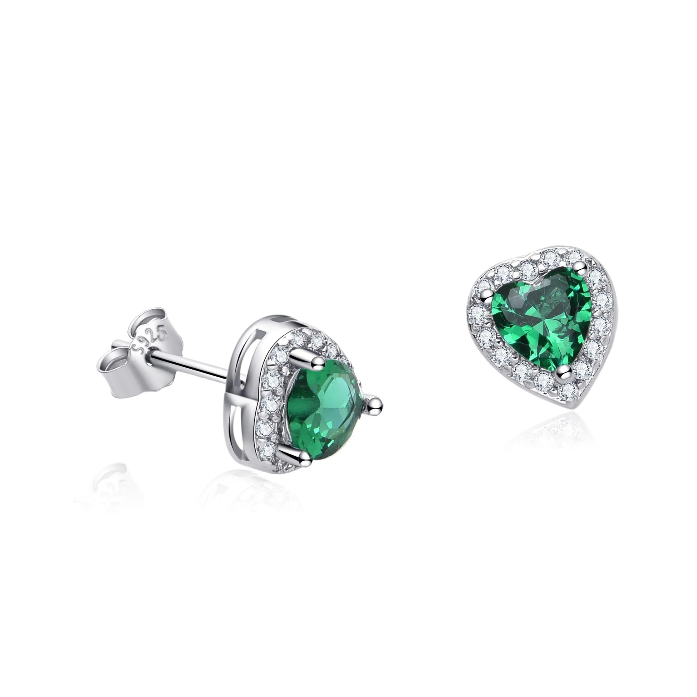 Dada Gioielli - Orecchini Argento 925 Cuore 8mm Punto Luce Con Zirconi Brillanti (Verde Smeraldo) - immagine 7