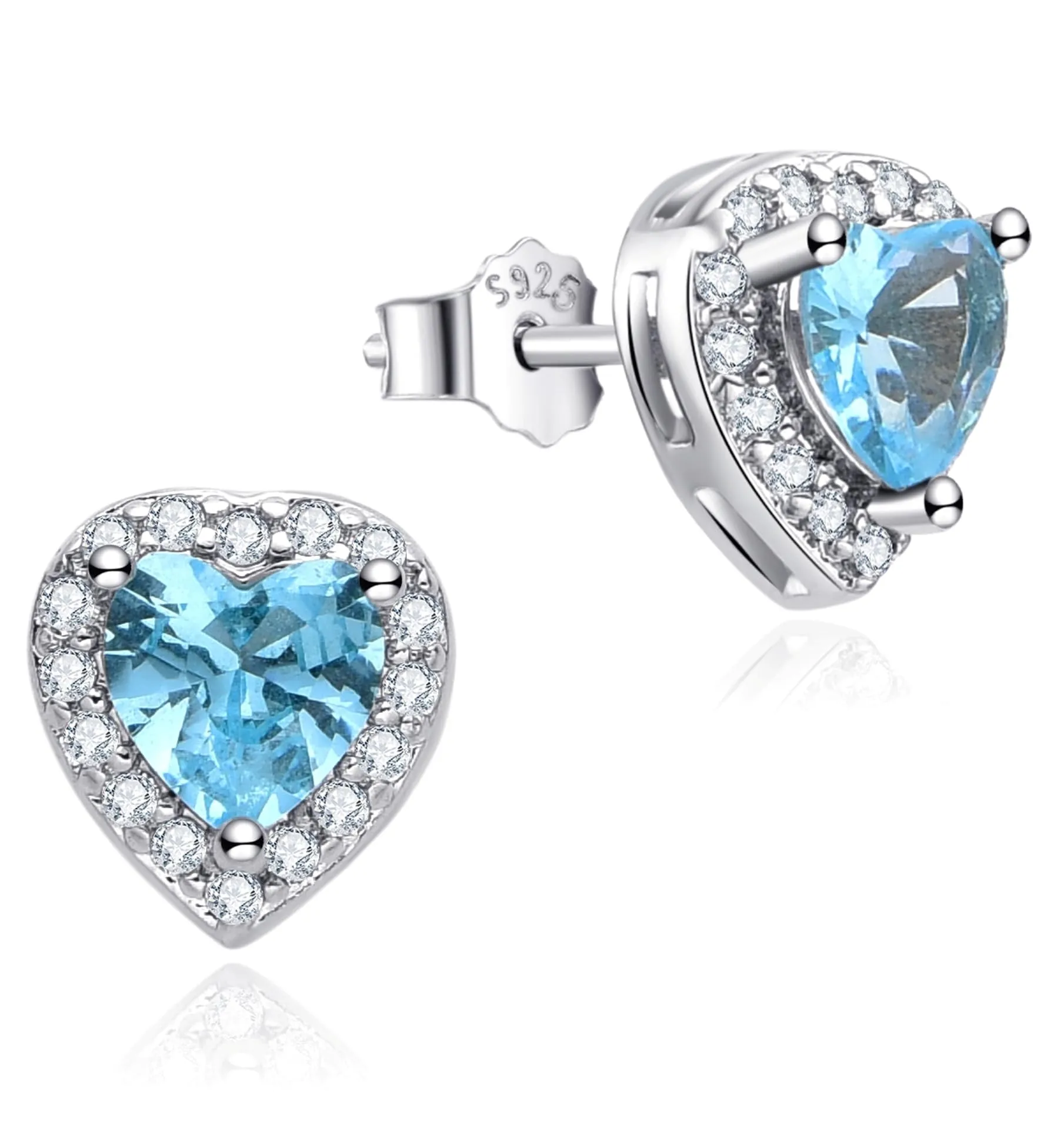 Dada Gioielli - Orecchini Argento 925 Cuore 8mm Punto Luce Con Zirconi Brillanti (Azzurro Acquamarina) - immagine 1