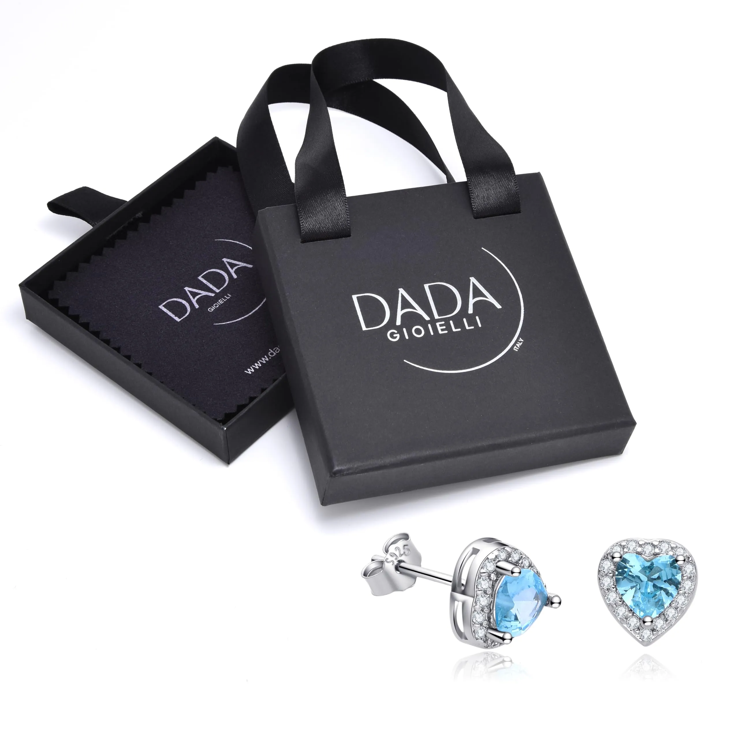 Dada Gioielli - Orecchini Argento 925 Cuore 8mm Punto Luce Con Zirconi Brillanti (Azzurro Acquamarina) - immagine 3