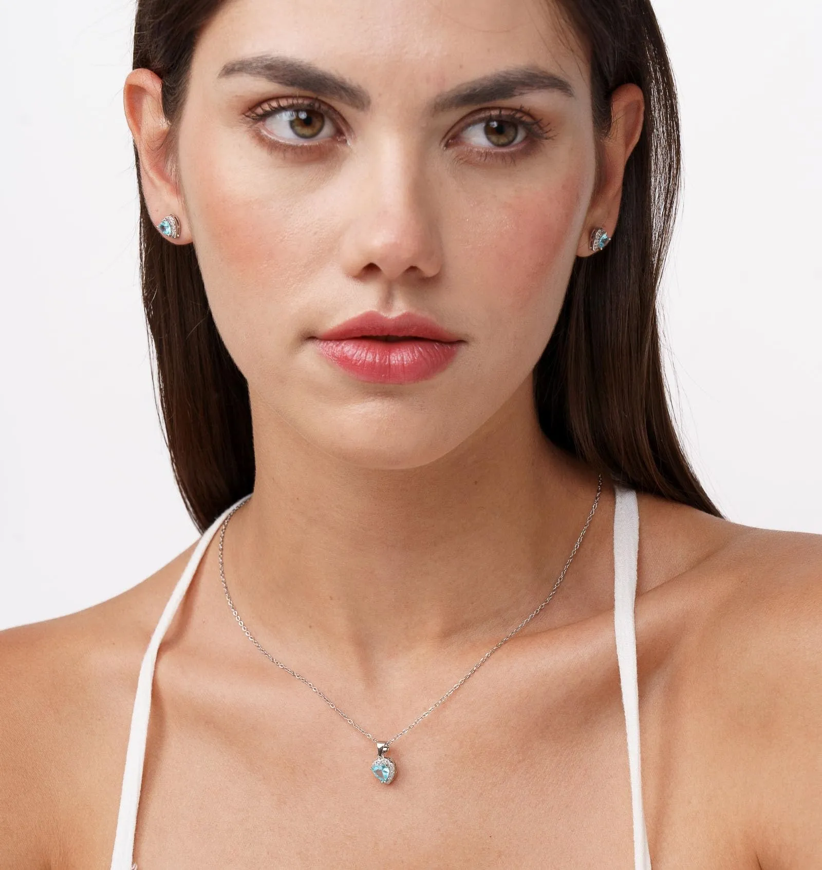 Dada Gioielli - Orecchini Argento 925 Cuore 8mm Punto Luce Con Zirconi Brillanti (Azzurro Acquamarina) - immagine 4