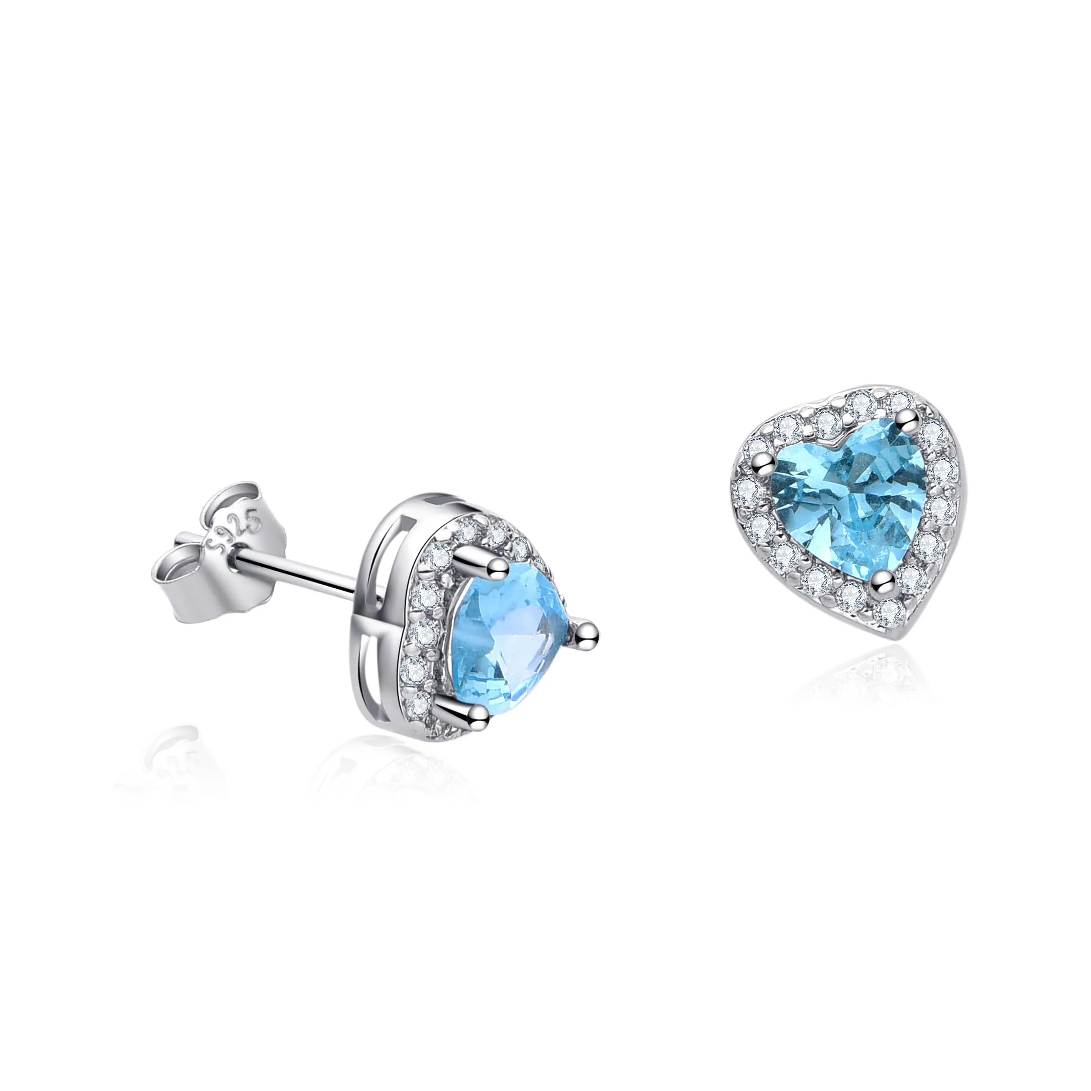 Dada Gioielli - Orecchini Argento 925 Cuore 8mm Punto Luce Con Zirconi Brillanti (Azzurro Acquamarina) - immagine 5