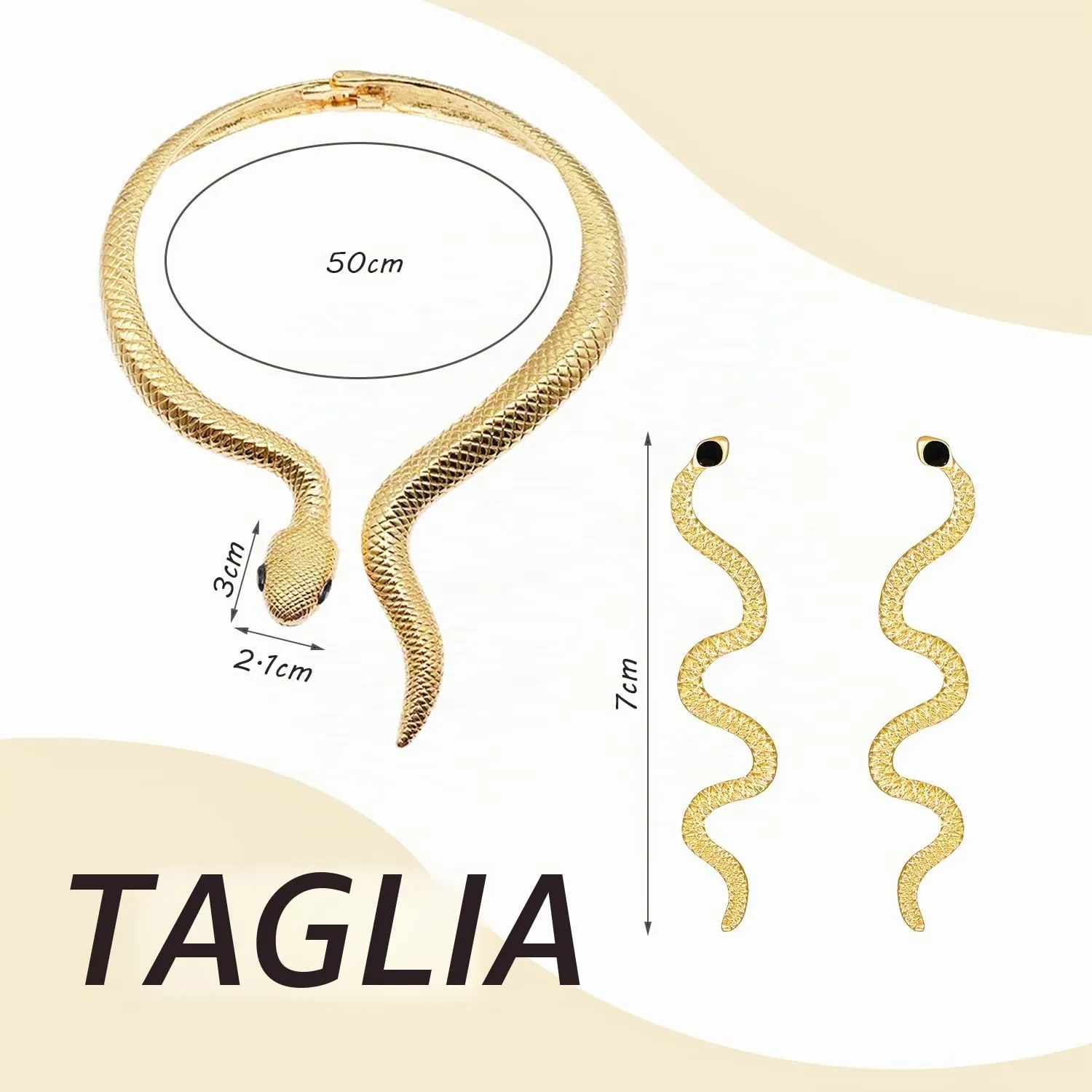 FDGGT 1 Collana A Forma Di Serpente E 1 Paio Di Orecchini A Forma Di Serpente, Gioielli Creativi Retro, Gioielli Personalizzati Alla Moda - immagine 2