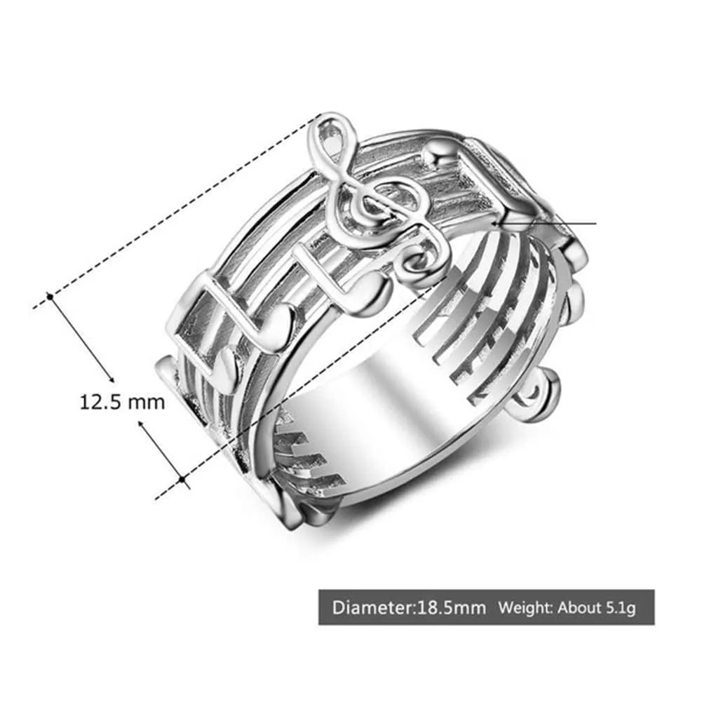 PAMTIER Anello da Uomo in Acciaio Inossidabile con Incisione del Simbolo delle Note Musicali Anello con Simbolo delle Note Bianche e Basse Comfort Fit Argento Misura 19 - immagine 2