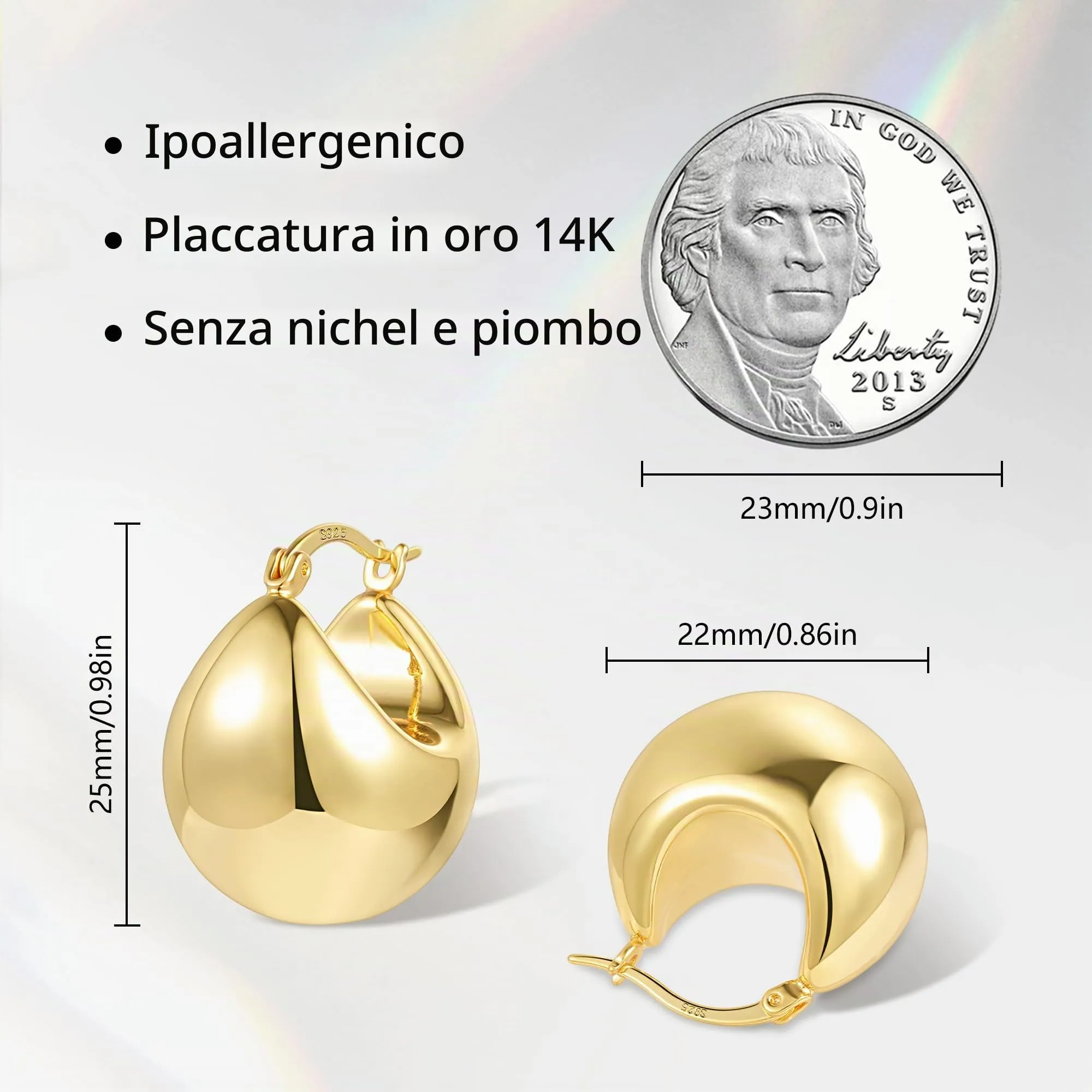 Orecchini A Cupola Dorati Léggeri Lucidi Design Classico Elegante Donna - immagine 7