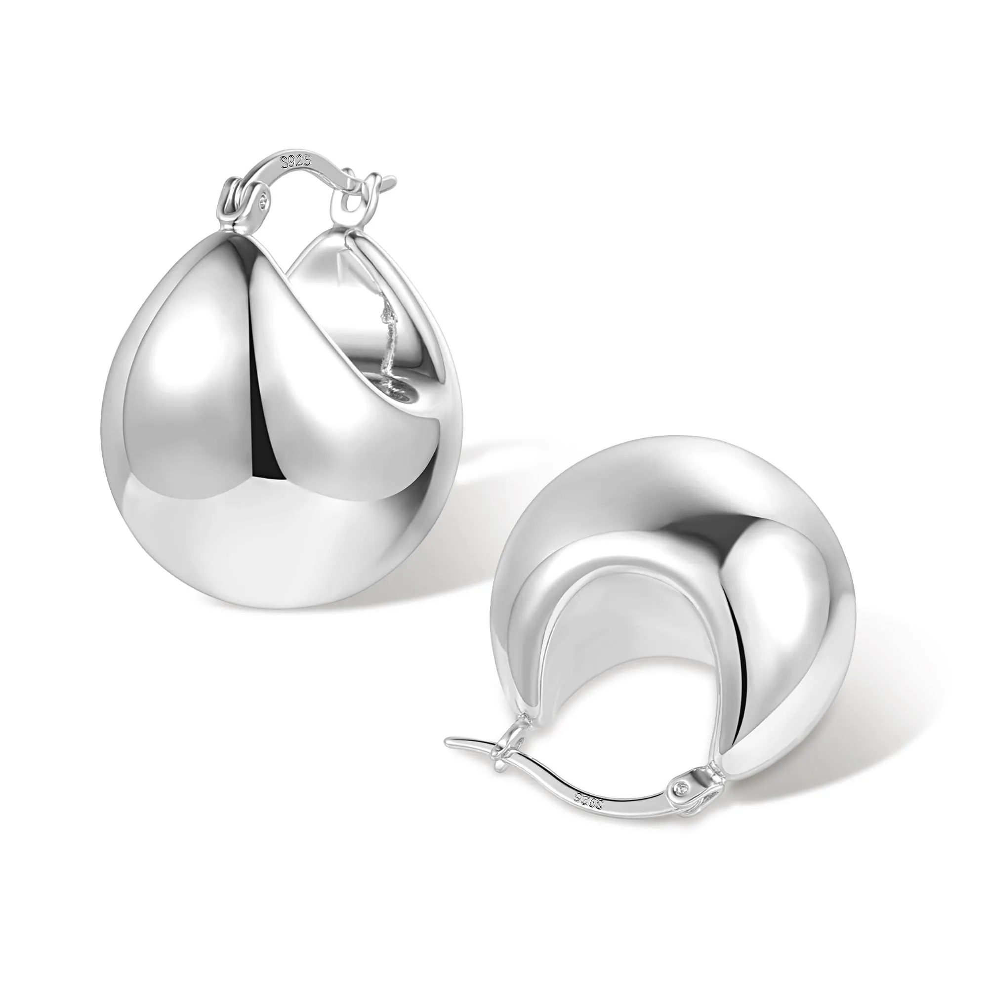 Orecchini A Cupola Argentati Léggeri Lucidi Design Classico Elegante Donna - immagine 1