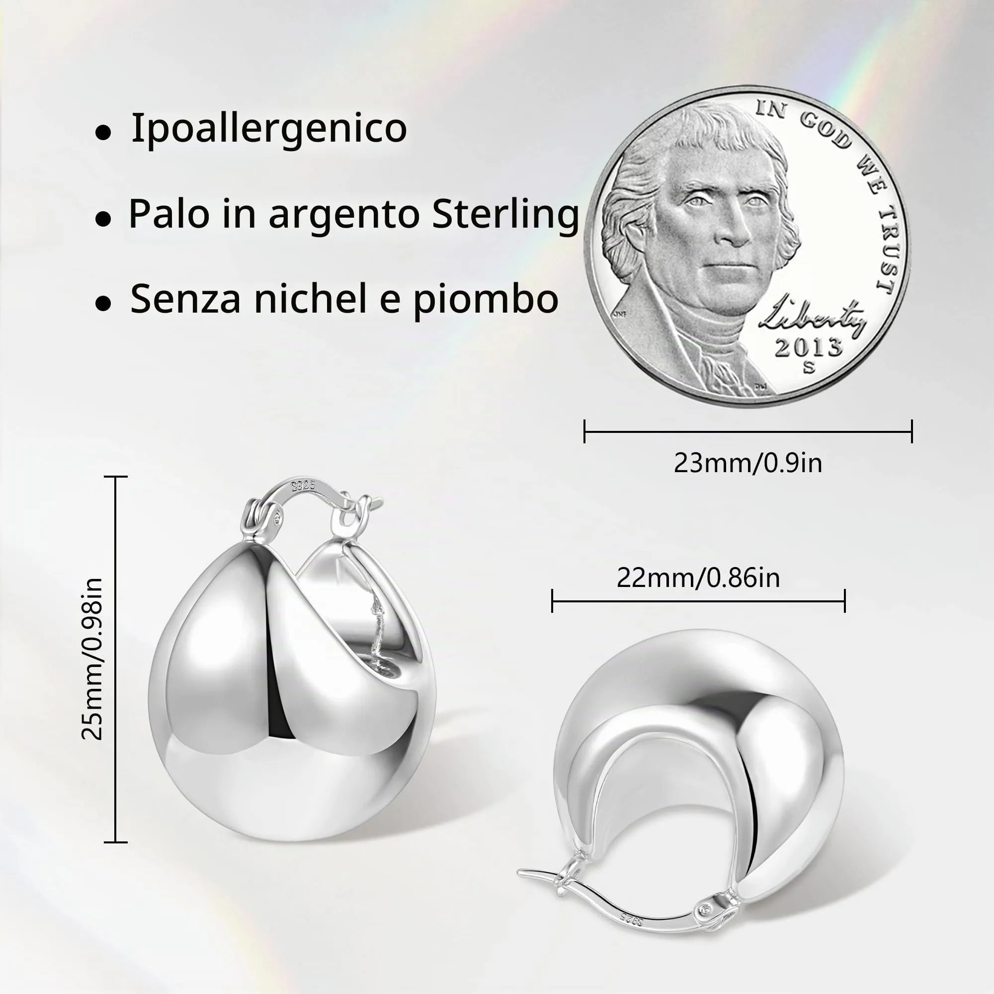 Orecchini A Cupola Argentati Léggeri Lucidi Design Classico Elegante Donna - immagine 7