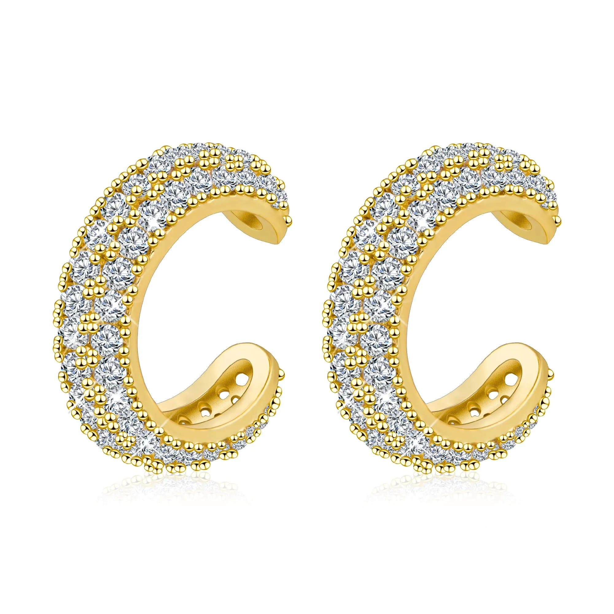 Orecchini A Clip Dorati Con Zirconi Stile Lusso Elegante Gioiello Donna - immagine 1
