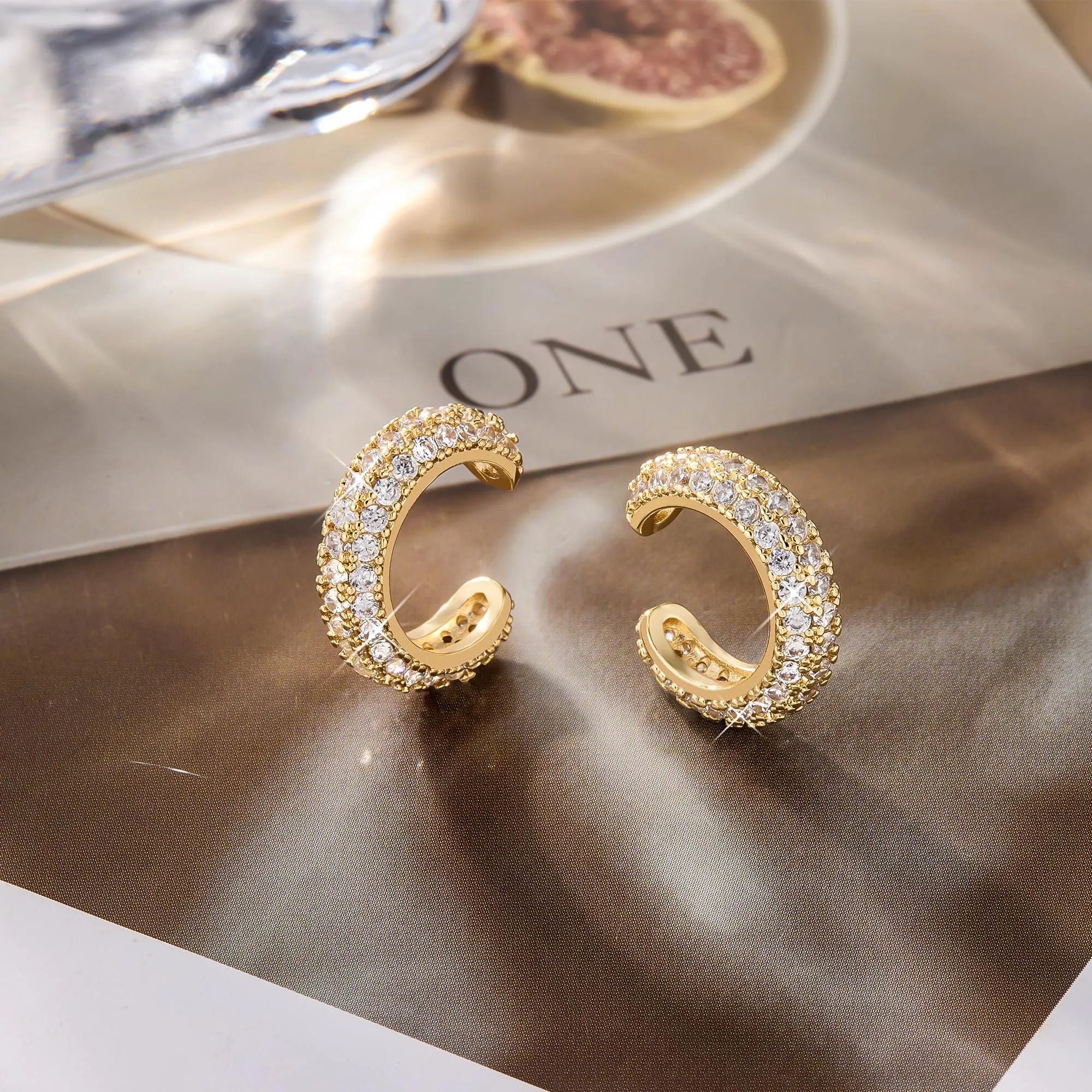 Orecchini A Clip Dorati Con Zirconi Stile Lusso Elegante Gioiello Donna - immagine 5