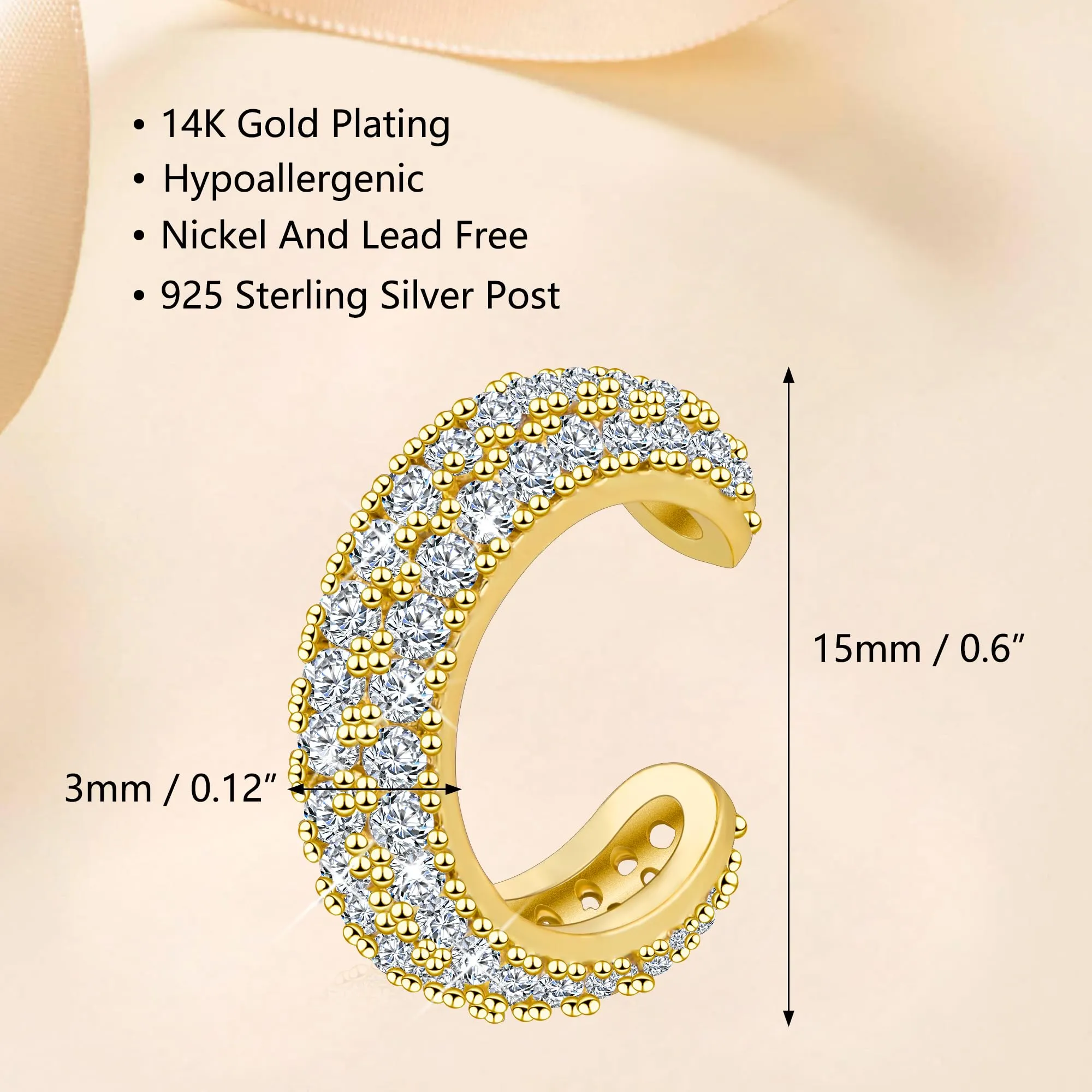 Orecchini A Clip Dorati Con Zirconi Stile Lusso Elegante Gioiello Donna - immagine 6