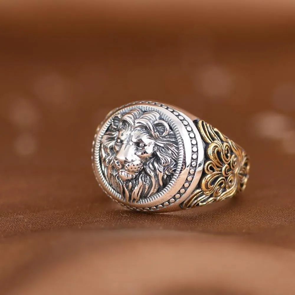 IMINI Anello aperto vintage con testa di leone, regolabile, in rame, punk, gotico, cool rock, amuleto, gioiello per uomini e donne, fasce impilabili uniche per compleanni e regali di laurea, Metallo - immagine 4