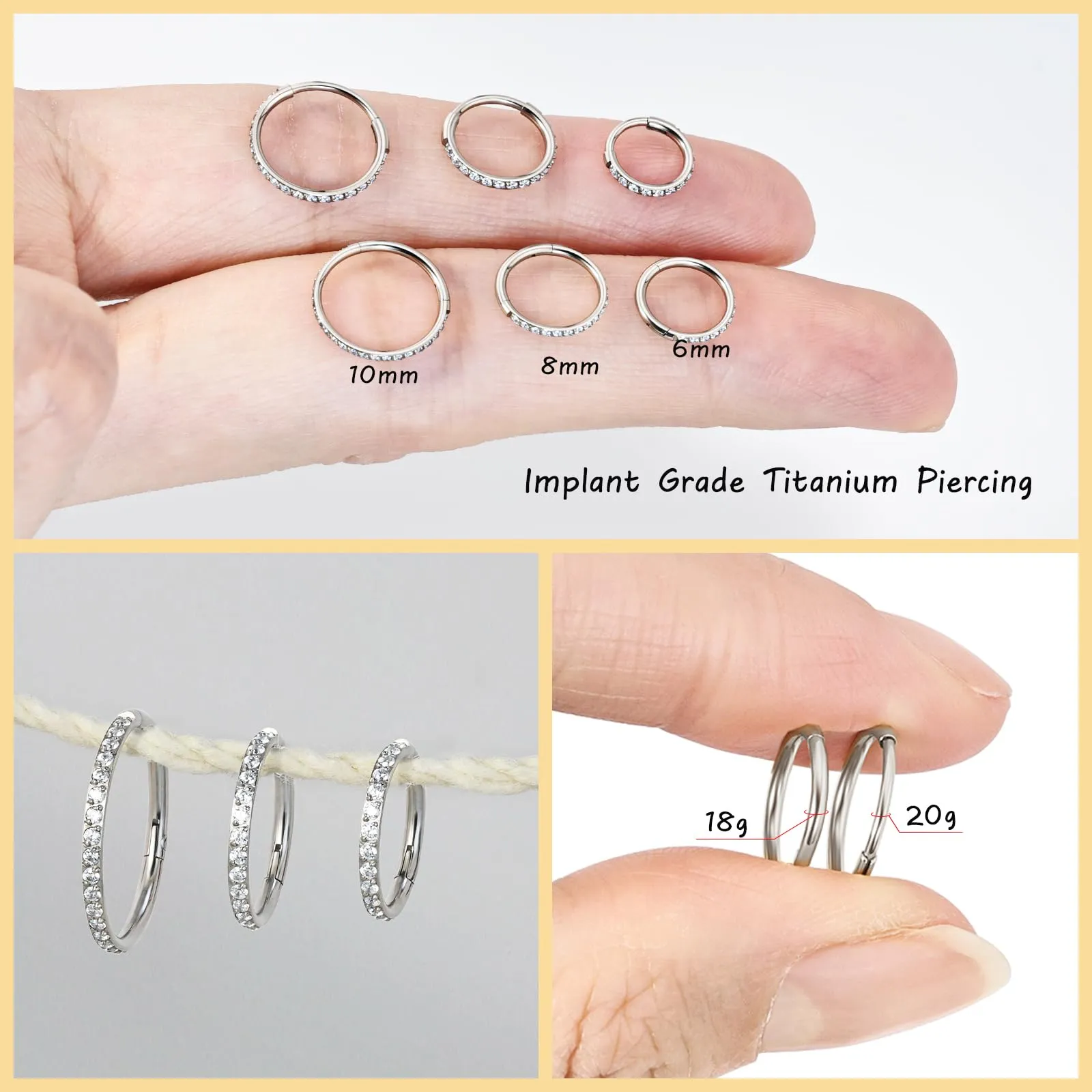 20 g piercing al naso in titanio, anello, oro, argento, anello nasale, anallergico, piercing nasale medico, in acciaio chirurgico, helix, piercing, anelli nasali, zircone, anello nasale, gioielli per - immagine 5