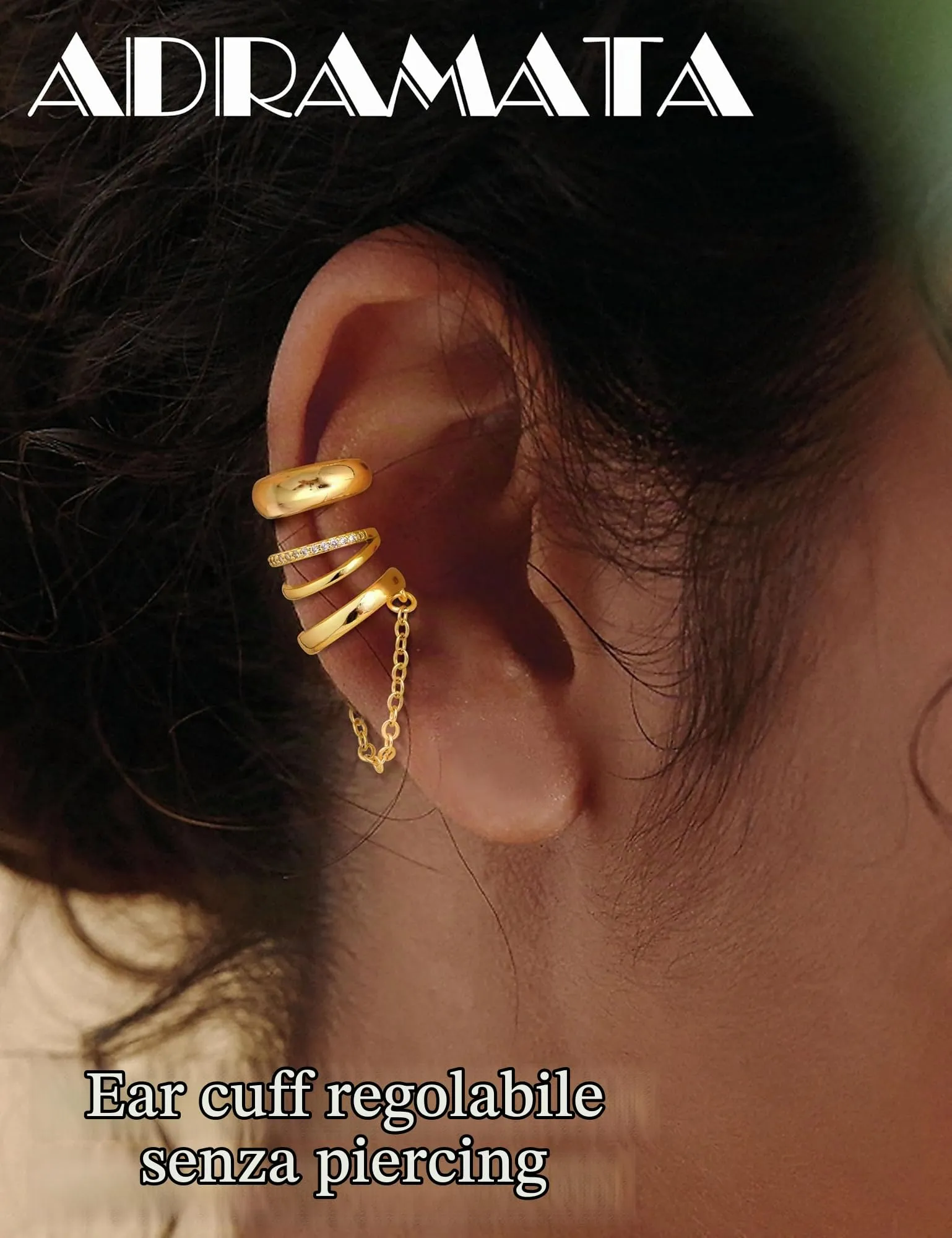Adramata 3 Paia Ear Cuff Orecchini Donna Senza Buco Regolabili - immagine 4