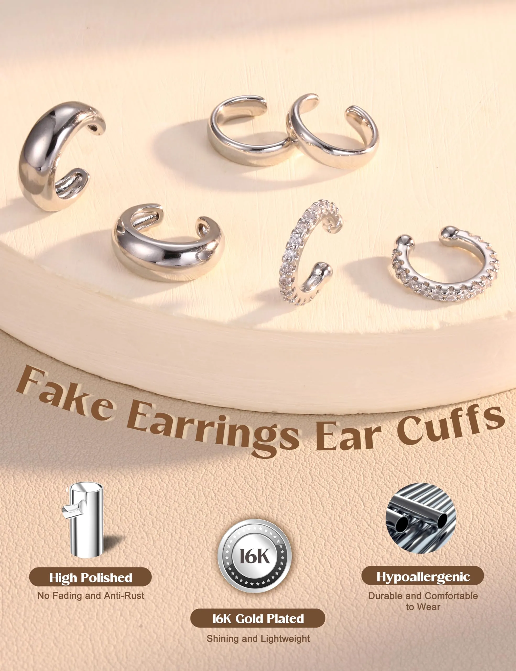 Adramata 3 Paia Ear Cuff Orecchini Donna Senza Buco Regolabili - immagine 2