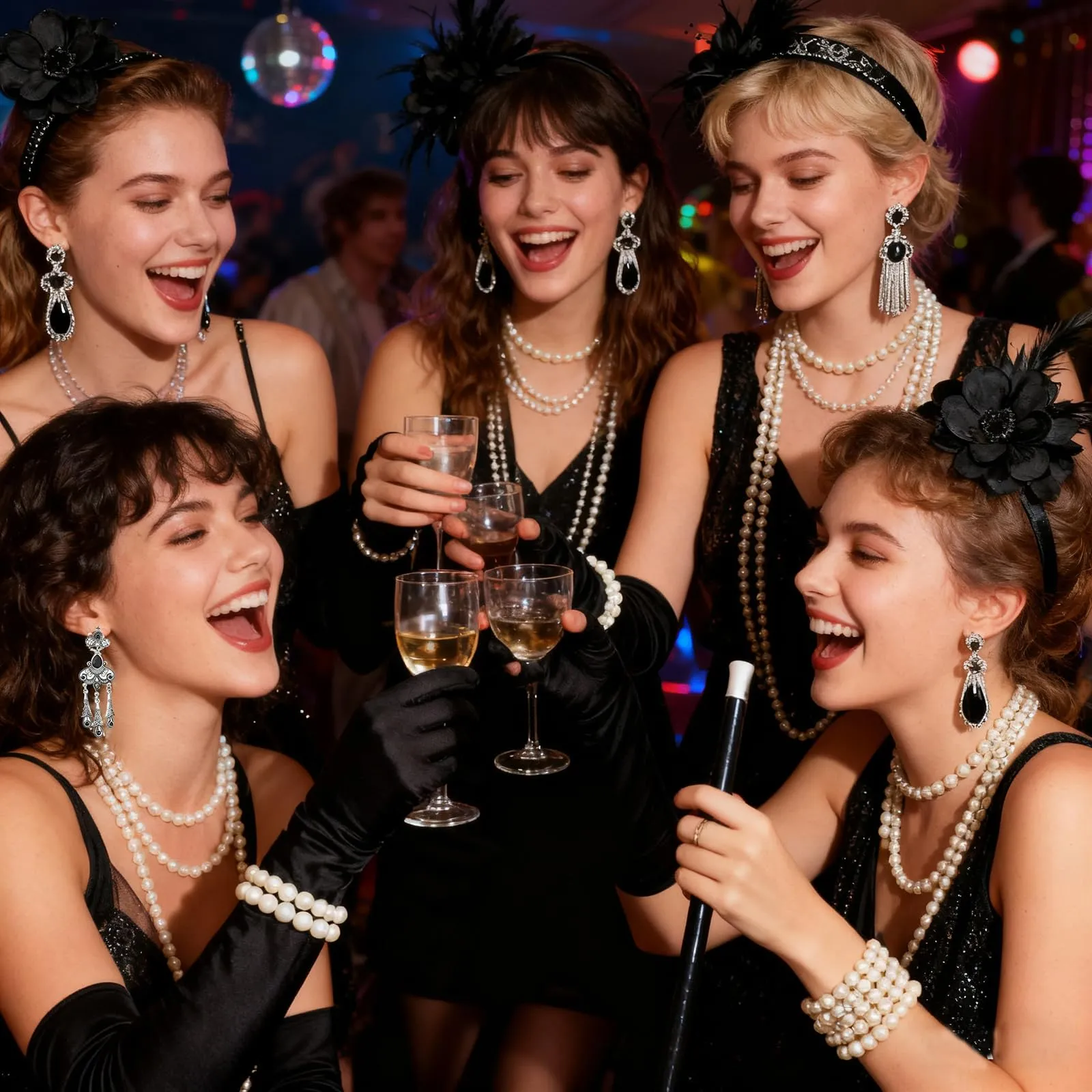 DTAOZFA - Set di accessori anni 20, set di accessori anni 1920 per donne, accessori per abito anni 20, perfetto per carnevale, festa danzante con fascia, bracciale, collana, guanti, orecchini, tubo - immagine 4
