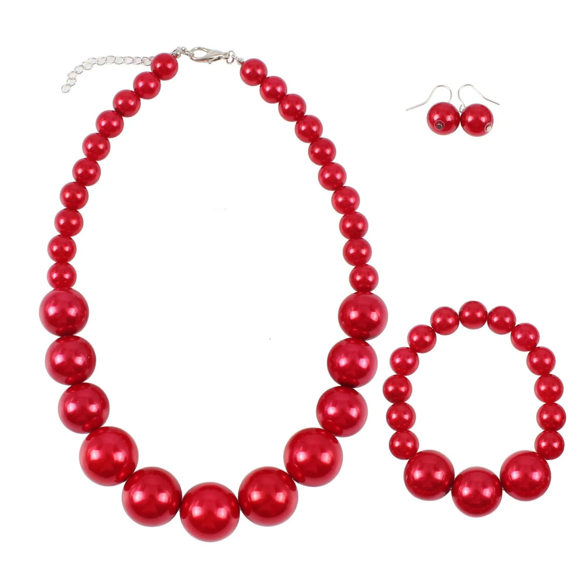 IMINI Gioiello per Donne con Perle Imitazione Collana Vistosa Bracciale Orecchini Collane a Grani con Reggicollo Regolabile Orecchini a Cerchio Gancio Bracciali Elastici Set Gioielli per Natale - immagine 1