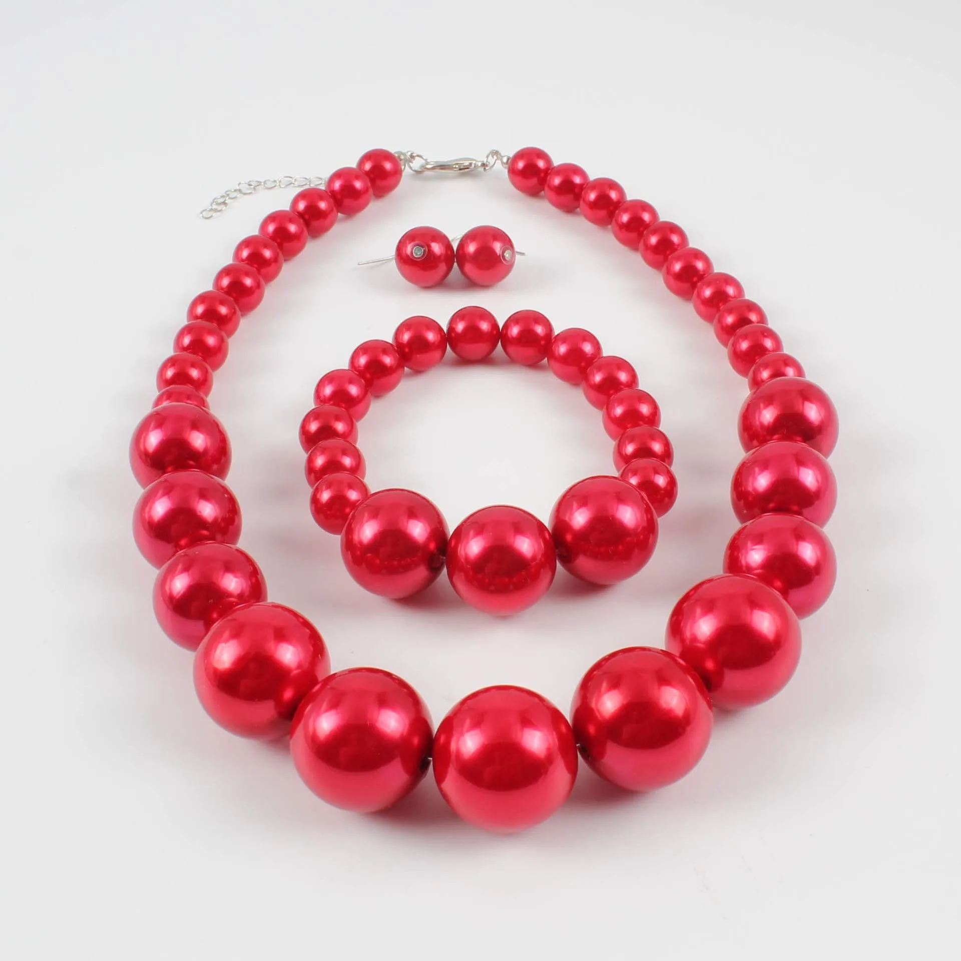 IMINI Gioiello per Donne con Perle Imitazione Collana Vistosa Bracciale Orecchini Collane a Grani con Reggicollo Regolabile Orecchini a Cerchio Gancio Bracciali Elastici Set Gioielli per Natale - immagine 3