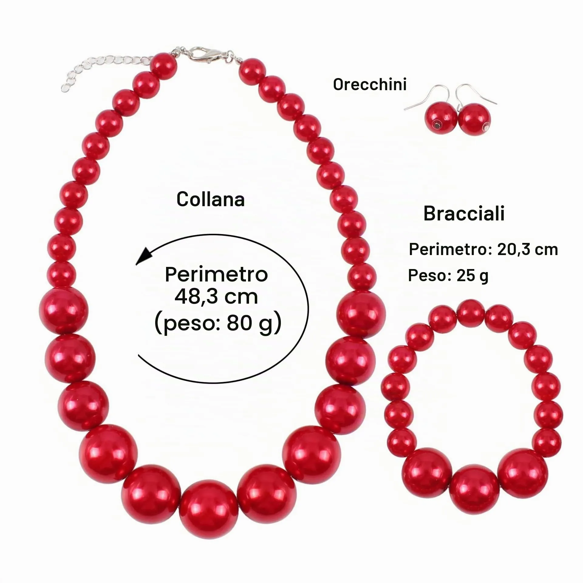 IMINI Gioiello per Donne con Perle Imitazione Collana Vistosa Bracciale Orecchini Collane a Grani con Reggicollo Regolabile Orecchini a Cerchio Gancio Bracciali Elastici Set Gioielli per Natale - immagine 5