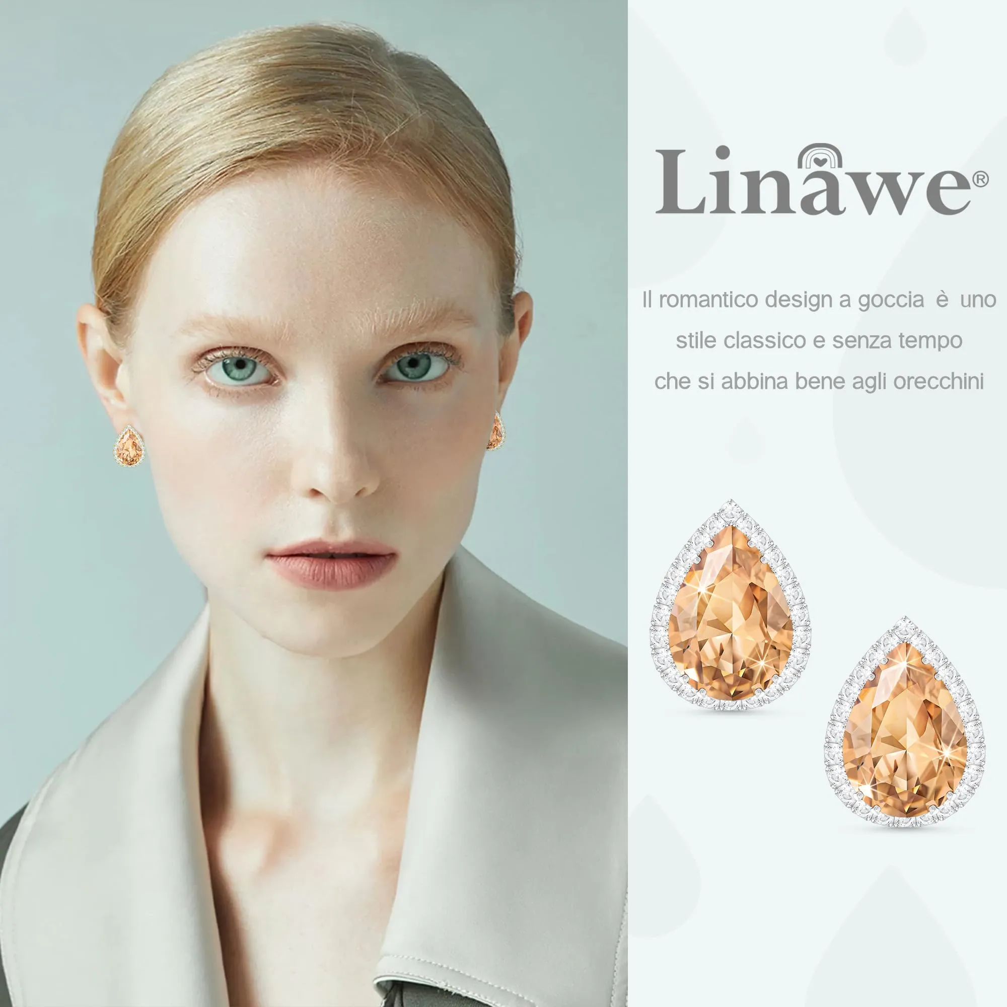 Linawe Orecchini da donna in argento, orecchini a bottone, orecchini pendenti con strass in moissanite con diamante giallo champagne, orecchini glitterati, gioielli alla moda in argento - immagine 3