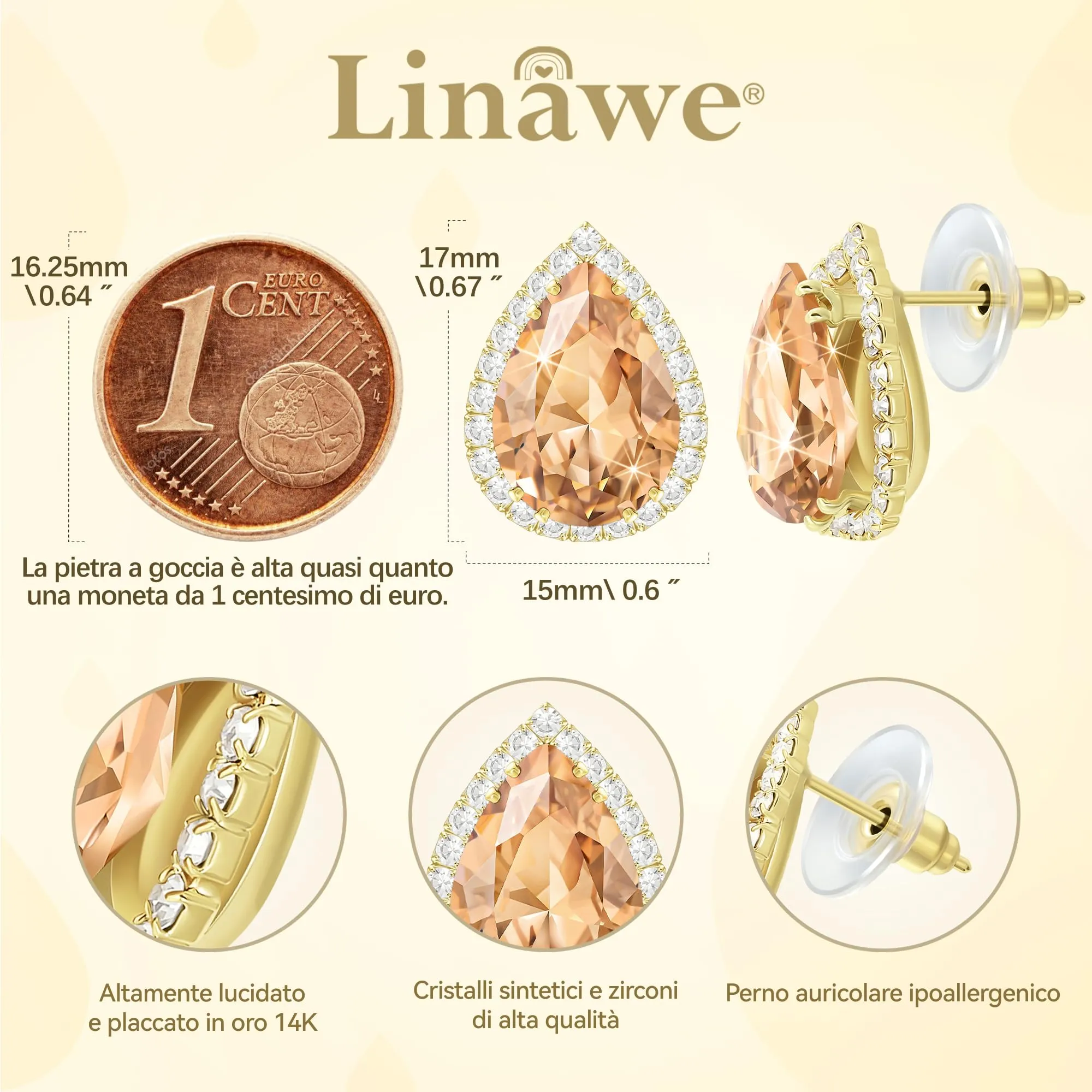 Linawe Set di orecchini pendenti da donna in oro, con diamanti e moissanite, con strass e glitter, ipoallergenici - immagine 2