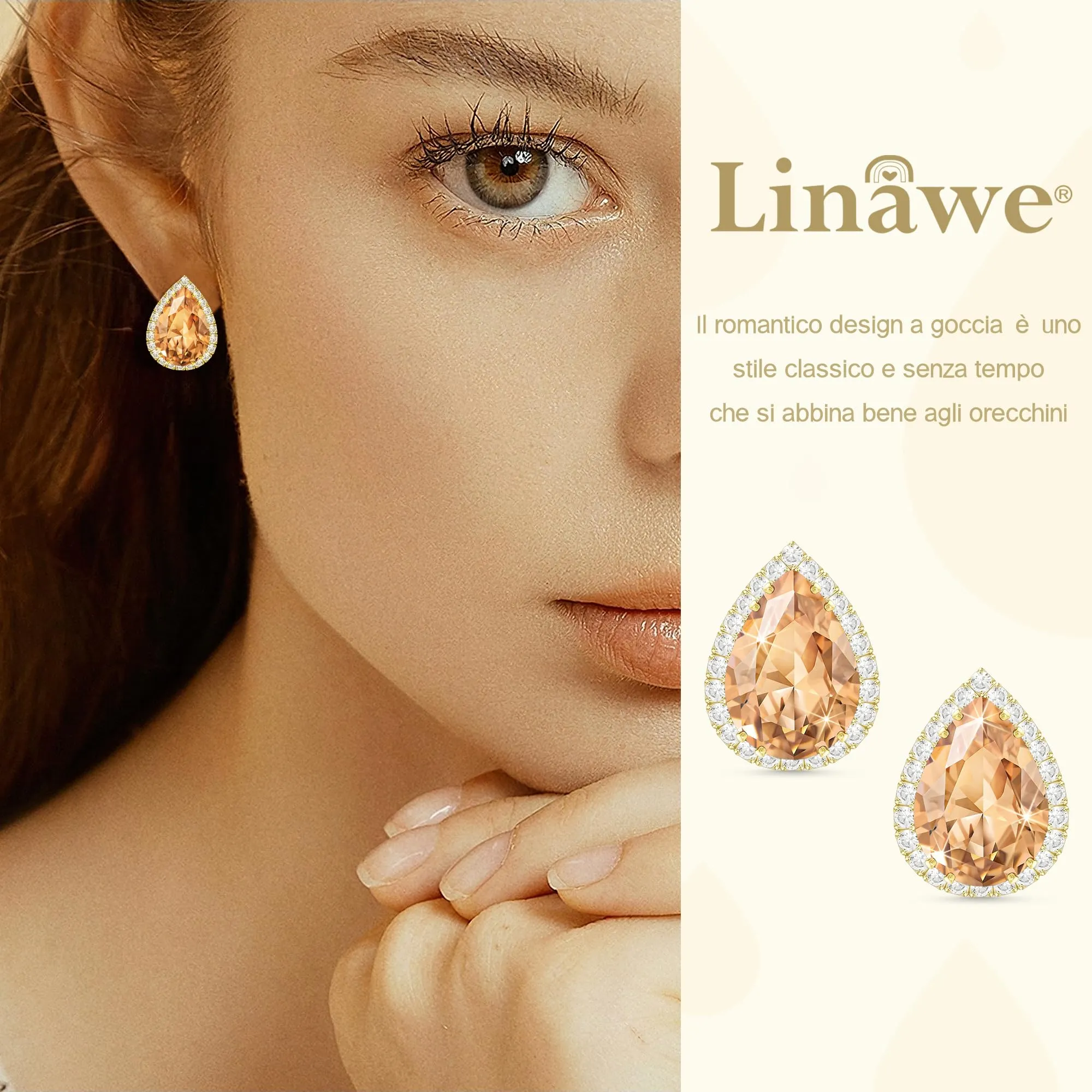 Linawe Set di orecchini pendenti da donna in oro, con diamanti e moissanite, con strass e glitter, ipoallergenici - immagine 3
