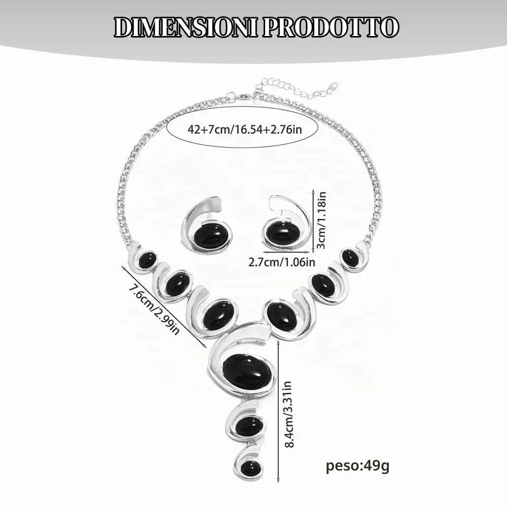 XFSRG Gioielli Donna Set Oro e Argento Nero Stile Boho Western Collana Vintage con Ciondolo Orecchini Abbinati di Lusso Perfetti per Serate Party Look da Effetto - immagine 2