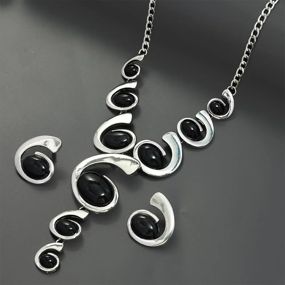 XFSRG Gioielli Donna Set Oro e Argento Nero Stile Boho Western Collana Vintage con Ciondolo Orecchini Abbinati di Lusso Perfetti per Serate Party Look da Effetto - immagine 4