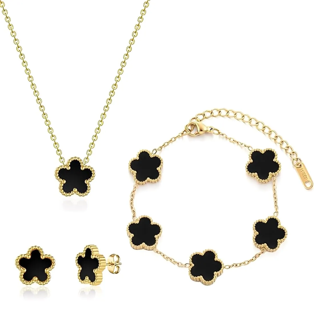 Bcenoilua Parure Gioielli Quadrifoglio da Donna 18K Placcato Oro Fortunato Quadrifoglio Bracciali Collana Orecchini Fiore Set di Gioielli Sposa Regalo per Fidanzata Mamma - immagine 1