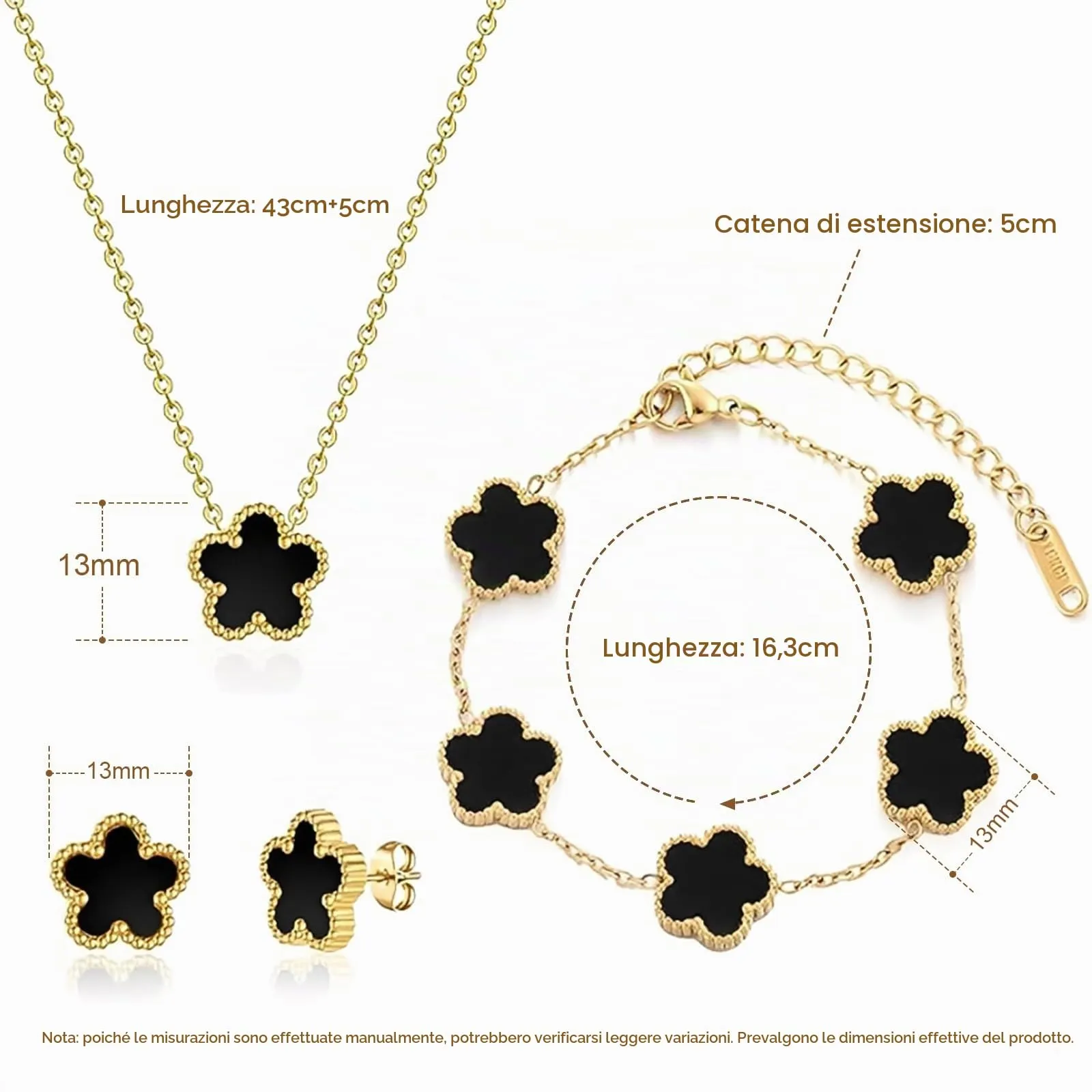 Bcenoilua Parure Gioielli Quadrifoglio da Donna 18K Placcato Oro Fortunato Quadrifoglio Bracciali Collana Orecchini Fiore Set di Gioielli Sposa Regalo per Fidanzata Mamma - immagine 2