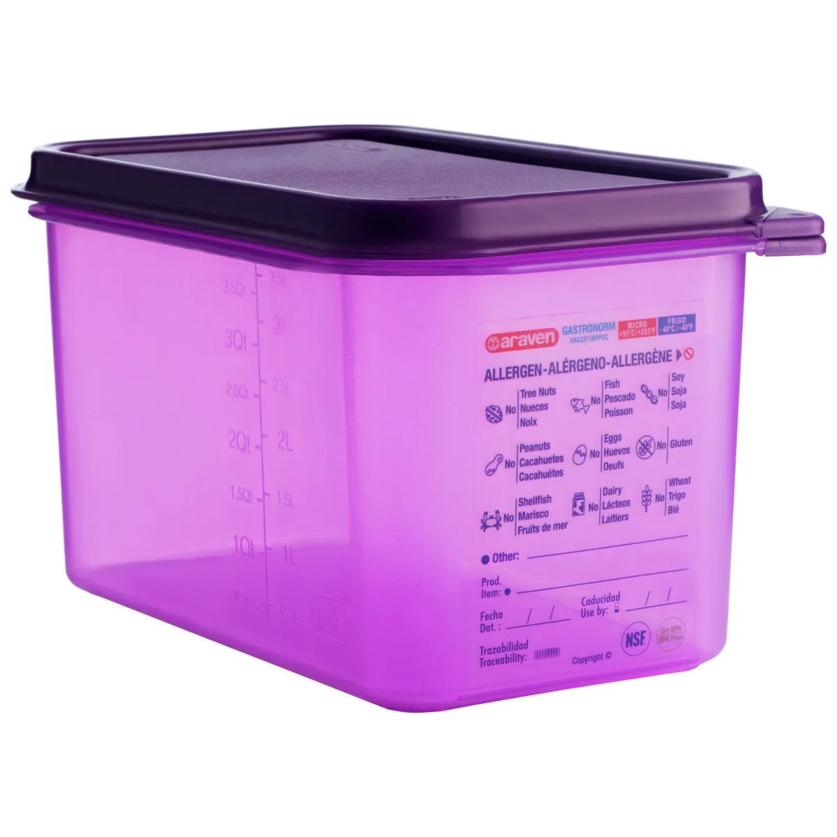 Araven Contenitori Gastronorm per alimenti senza allergeni; GN 1/4, 4.3 l, 26.5x16.2x15 cm (LxLxP); violetto - immagine 1