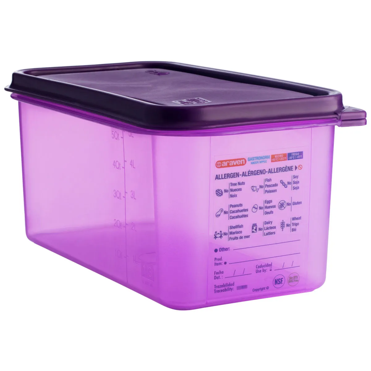 Araven Contenitori Gastronorm per alimenti senza allergeni; GN 1/3, 6 l, 32.5x17.6x15 cm (LxLxP); violetto - immagine 1