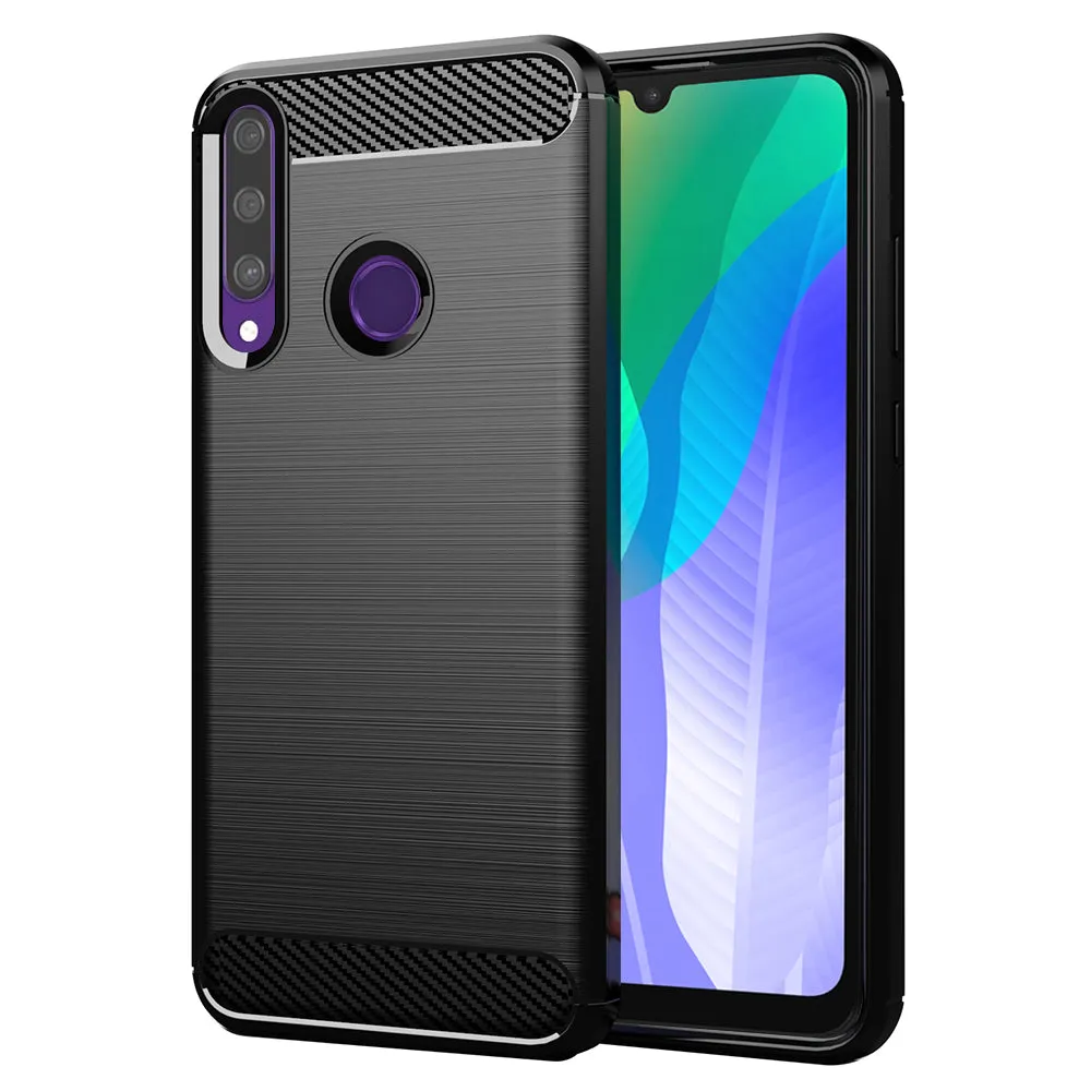 Custodia per Huawei Y6p, Techsuit, Carbonio, Nera - immagine 1