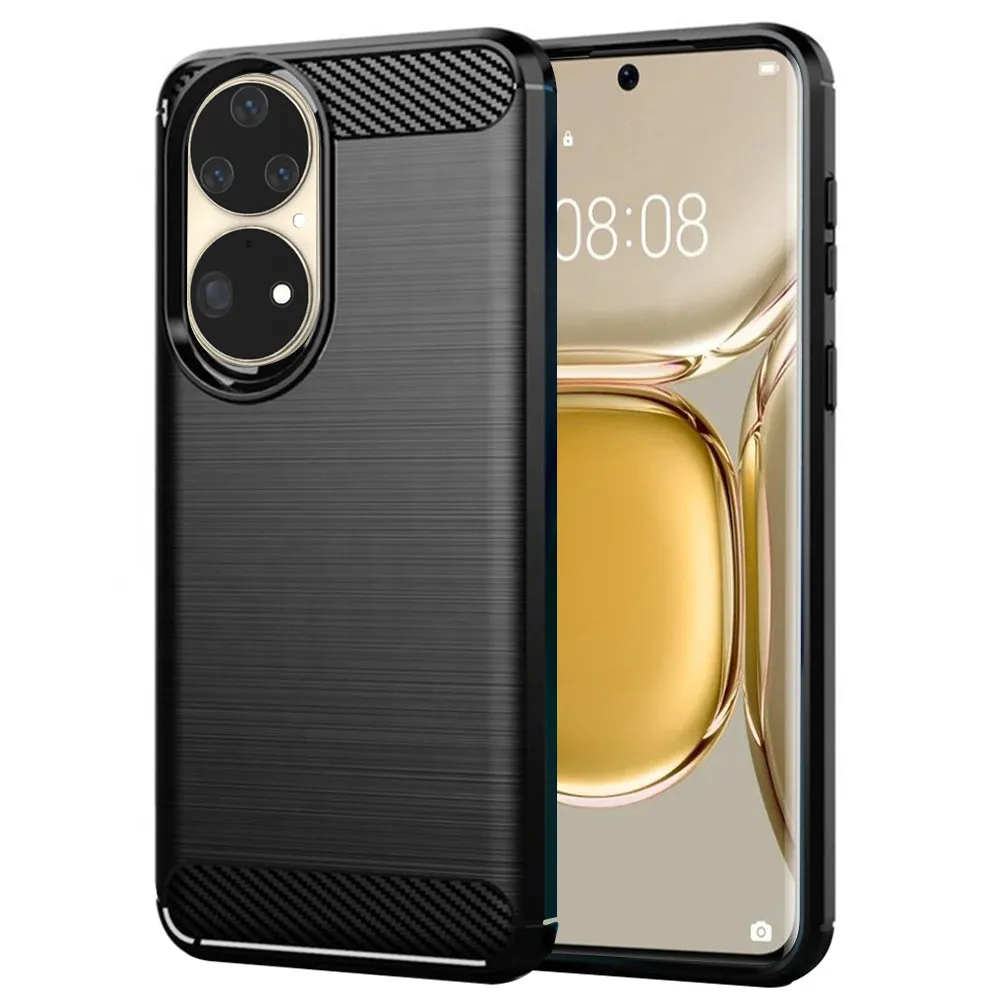 Custodia per Huawei P50 Pro, Techsuit, Carbonio, Nera - immagine 1