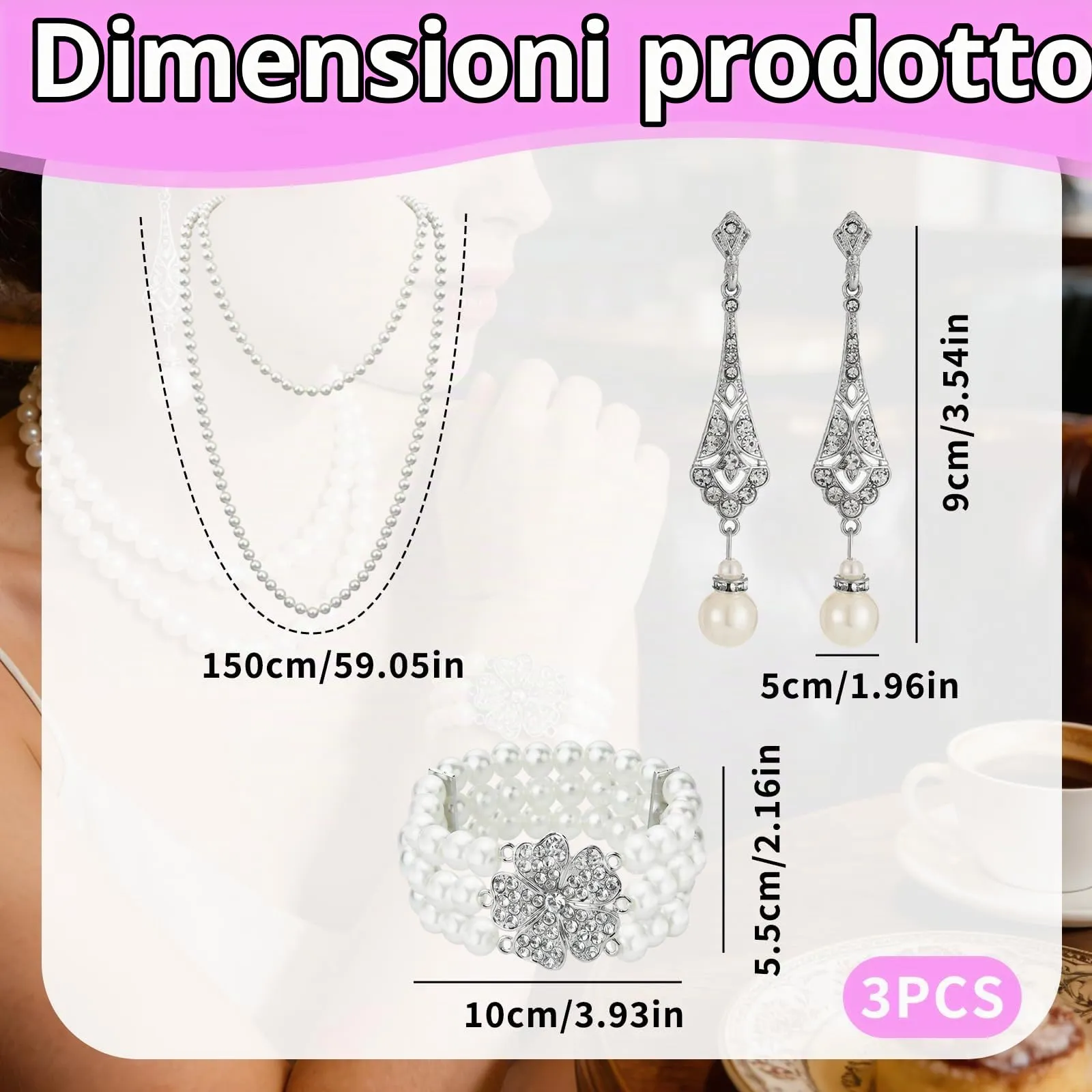 LEIIERUY Set di Gioielli Anni '20 Donna – Collana di Perle, Orecchini e Bracciale Vintage, Accessori Flapper retrò in Perle Finte - immagine 2