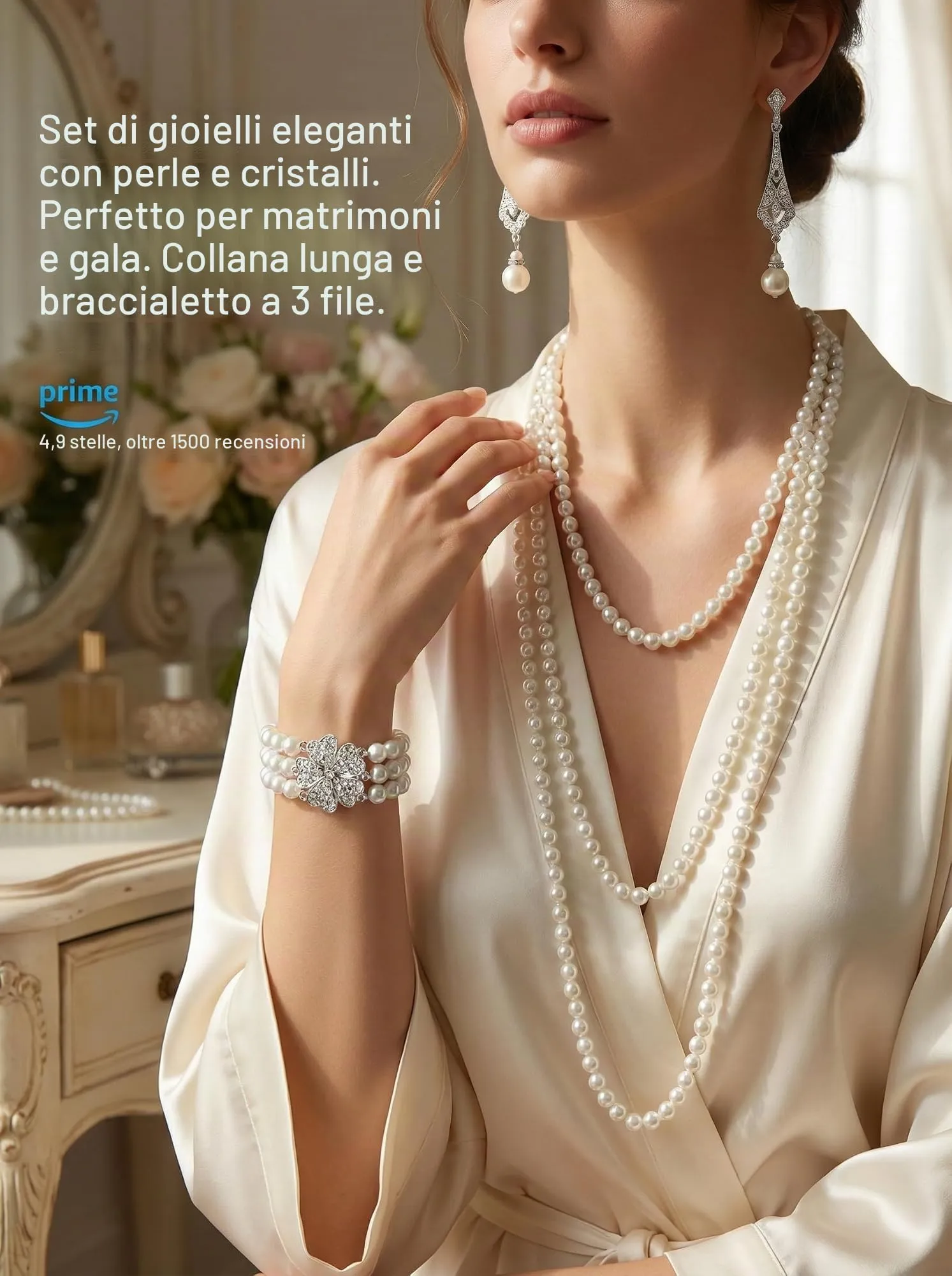 LEIIERUY Set di Gioielli Anni '20 Donna – Collana di Perle, Orecchini e Bracciale Vintage, Accessori Flapper retrò in Perle Finte - immagine 6
