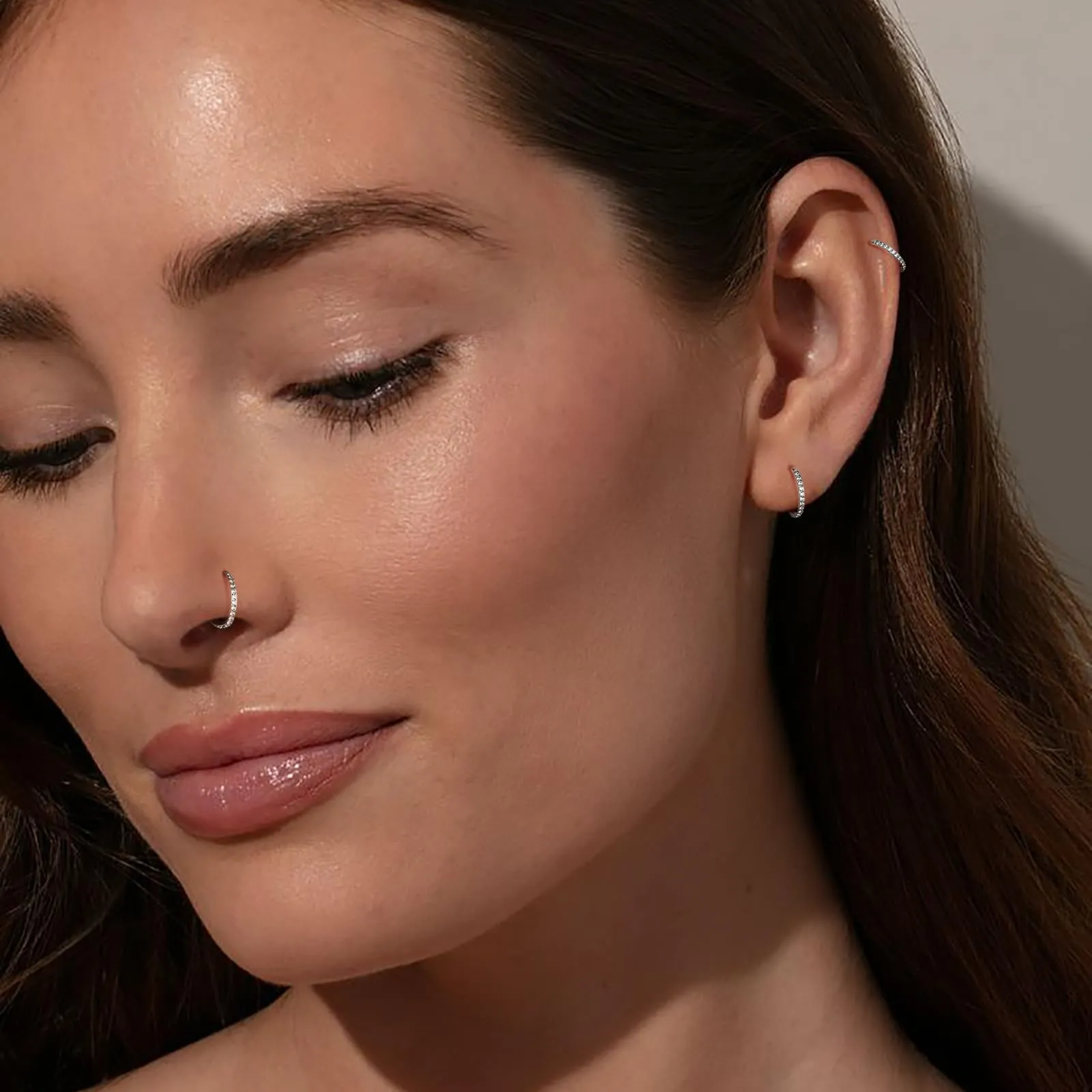 Piercing da naso in titanio da 20 g, oro e argento, ipoallergenico, medico, in acciaio chirurgico, helix, naso, anelli con zirconi, anello da naso da donna, 6/8/10 mm, 10 mm, Acciaio inossidabile - immagine 6