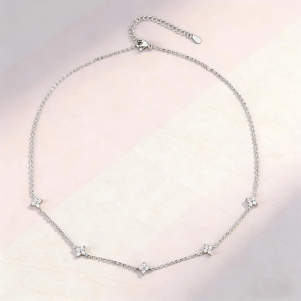 KBRPEY Set di Gioielli in Argento 925 per Donna con Quadrifoglio Collana Orecchini a Perno e Bracciale Regolabile con Zirconi Dainty Sposa per Ufficio Outfit Quotidiani - immagine 3