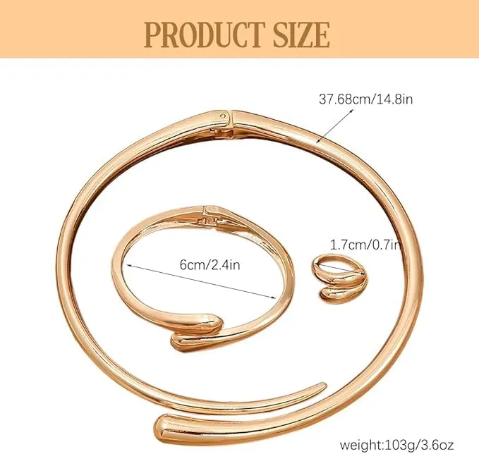 KBRPEY Lacrima Parure Gioielli Donna Placcato Oro Argento Collana Bracciale Anello Regolabile Set di Gioielli Regalo per Donne e Ragazze (Oro) - immagine 2