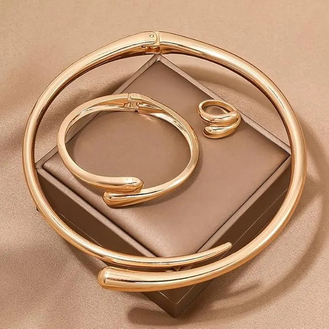 KBRPEY Lacrima Parure Gioielli Donna Placcato Oro Argento Collana Bracciale Anello Regolabile Set di Gioielli Regalo per Donne e Ragazze (Oro) - immagine 3
