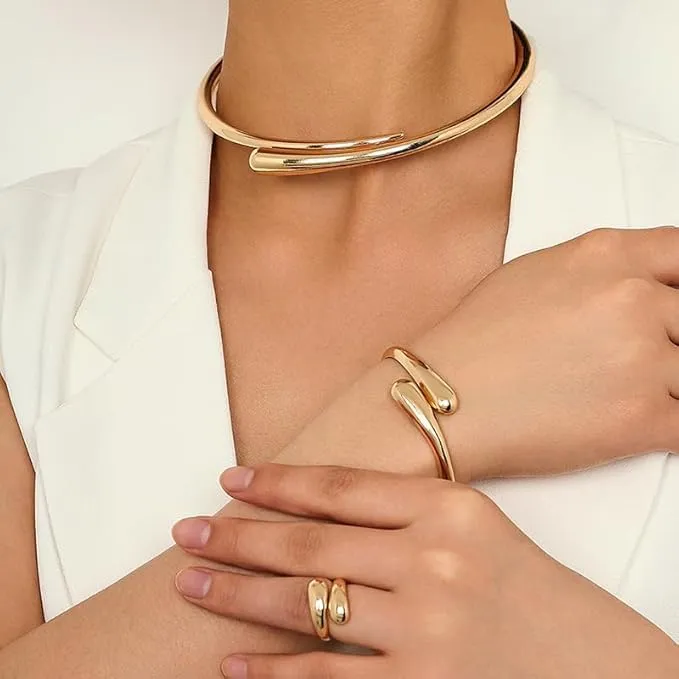KBRPEY Lacrima Parure Gioielli Donna Placcato Oro Argento Collana Bracciale Anello Regolabile Set di Gioielli Regalo per Donne e Ragazze (Oro) - immagine 4