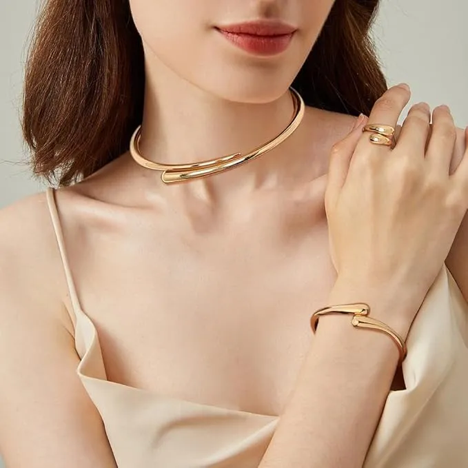 KBRPEY Lacrima Parure Gioielli Donna Placcato Oro Argento Collana Bracciale Anello Regolabile Set di Gioielli Regalo per Donne e Ragazze (Oro) - immagine 5