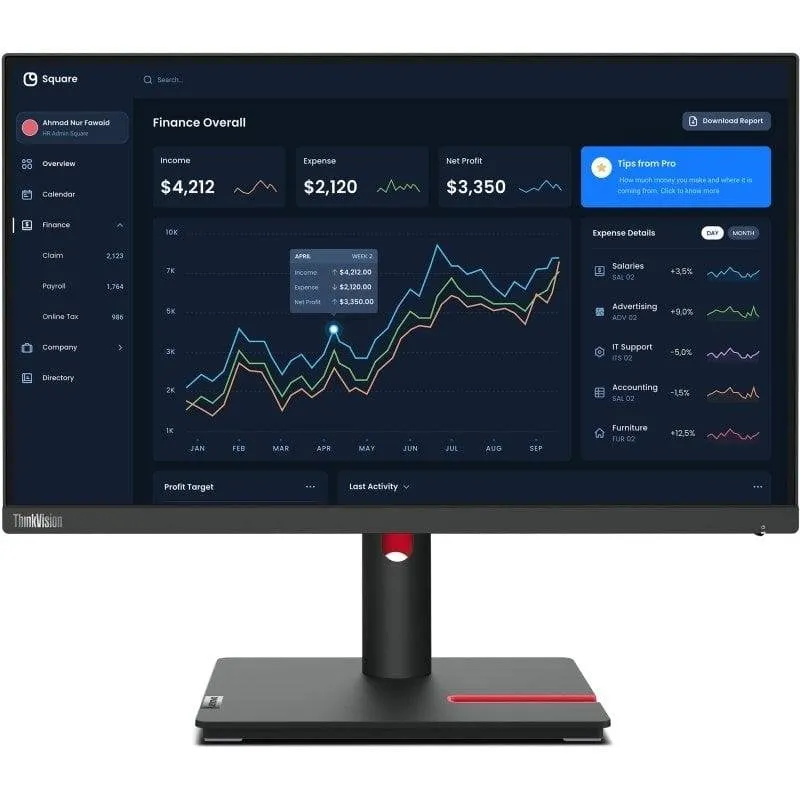 Monitor PC Lenovo ThinkVision T22i-30 21.5" FullHD 60Hz IPS Hub USB 4ms Ergonomia - immagine 1