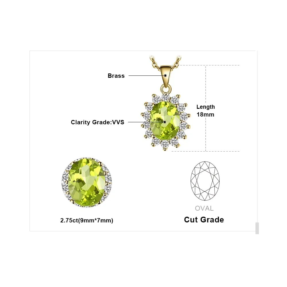 JewelryPalace 2.2ct Collana Donna Kate Middleton placcato oro giallo 14K con Peridoto Verde Naturale, Princess Diana William Collana Ciondolo Ovale Catena 45cm, Collane Pendenti Oro Set Gioielli Donna - immagine 2