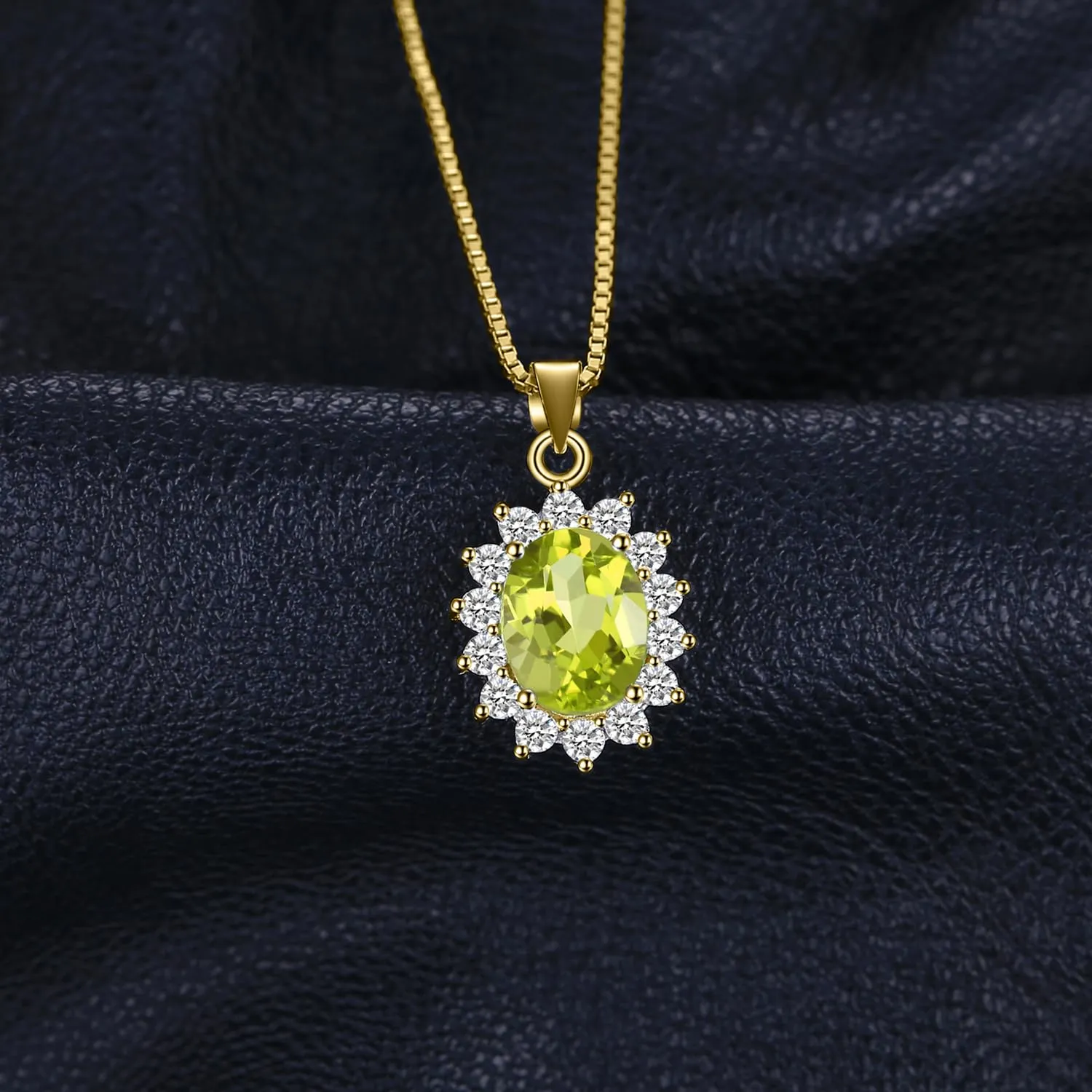 JewelryPalace 2.2ct Collana Donna Kate Middleton placcato oro giallo 14K con Peridoto Verde Naturale, Princess Diana William Collana Ciondolo Ovale Catena 45cm, Collane Pendenti Oro Set Gioielli Donna - immagine 3