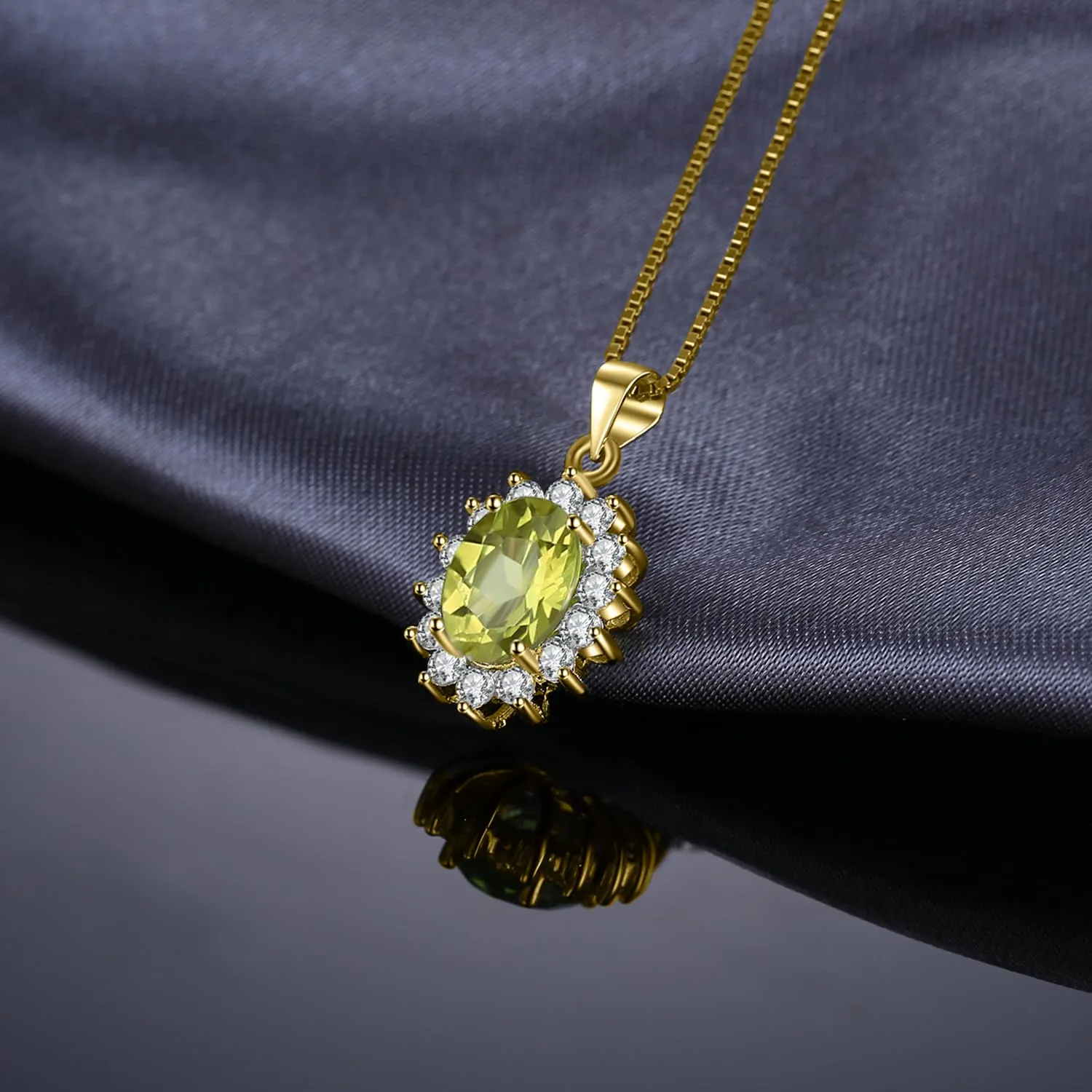 JewelryPalace 2.2ct Collana Donna Kate Middleton placcato oro giallo 14K con Peridoto Verde Naturale, Princess Diana William Collana Ciondolo Ovale Catena 45cm, Collane Pendenti Oro Set Gioielli Donna - immagine 5