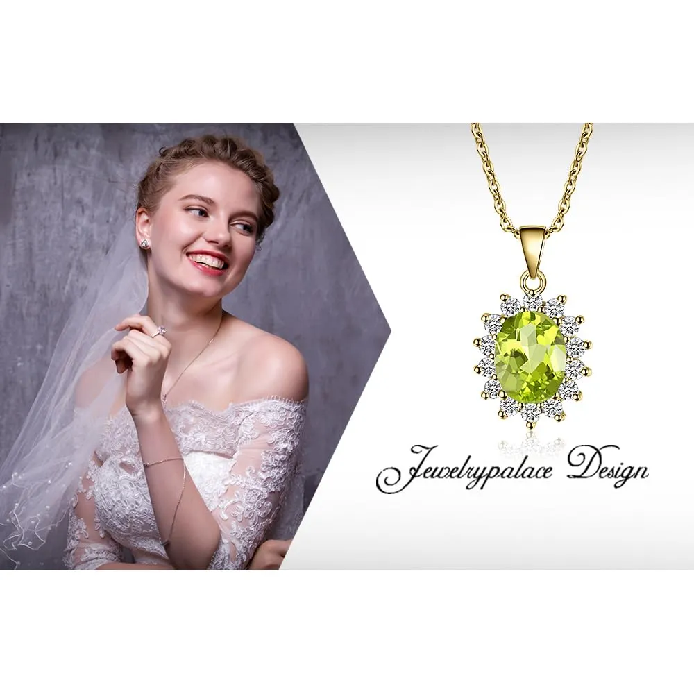 JewelryPalace 2.2ct Collana Donna Kate Middleton placcato oro giallo 14K con Peridoto Verde Naturale, Princess Diana William Collana Ciondolo Ovale Catena 45cm, Collane Pendenti Oro Set Gioielli Donna - immagine 6